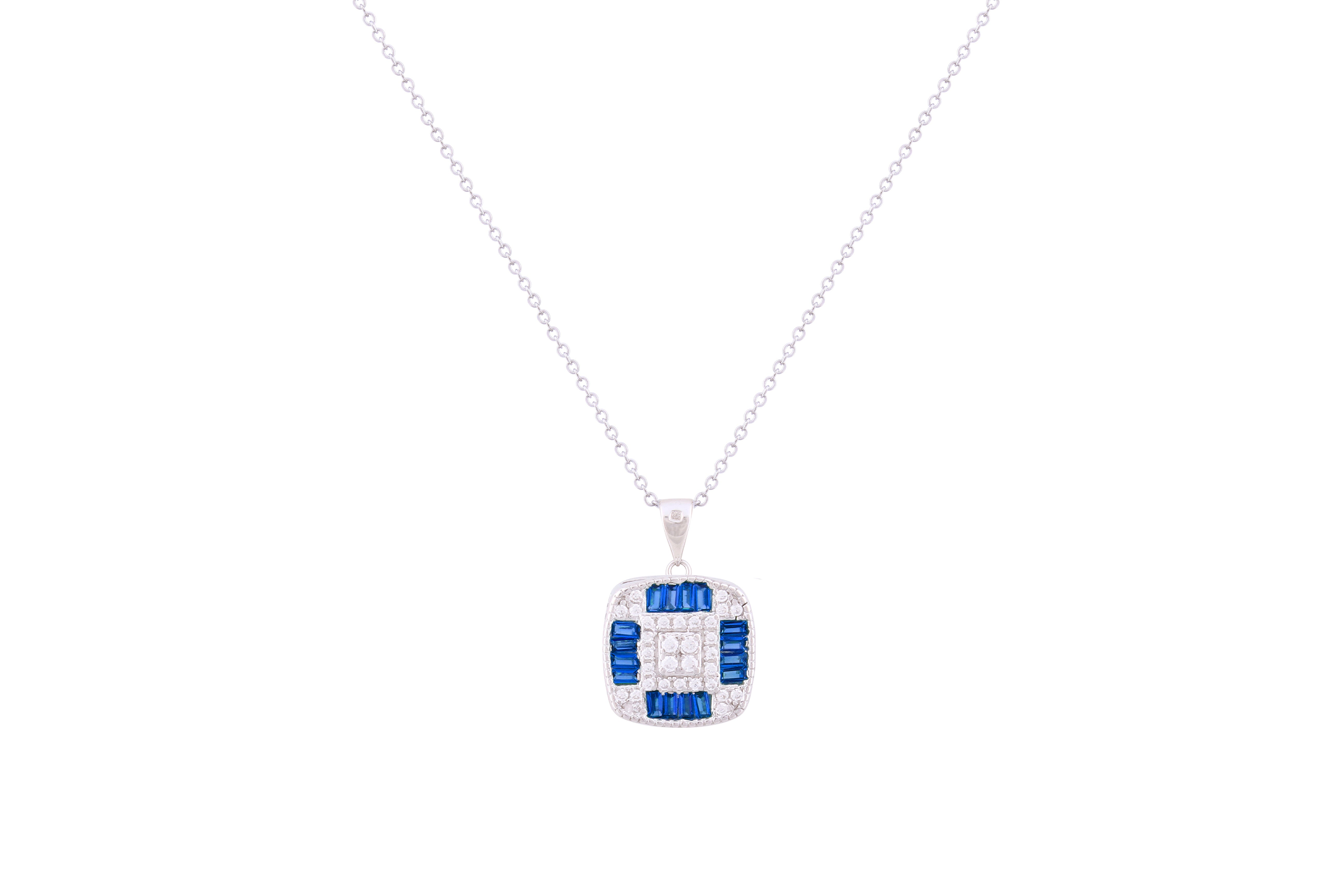 Asfour Crystal Chain Necklace With Emerald Square Pendant In 925 Sterling Silver ND0270-WB