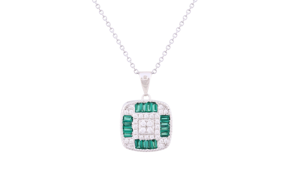 Asfour Crystal Chain Necklace With Emerald Square Pendant In 925 Sterling Silver ND0270-WG