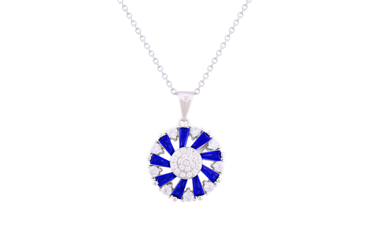 Asfour Crystal Chain Necklace With Blue Baguette Zircon Stones In 925 Sterling Silver ND0271-WB