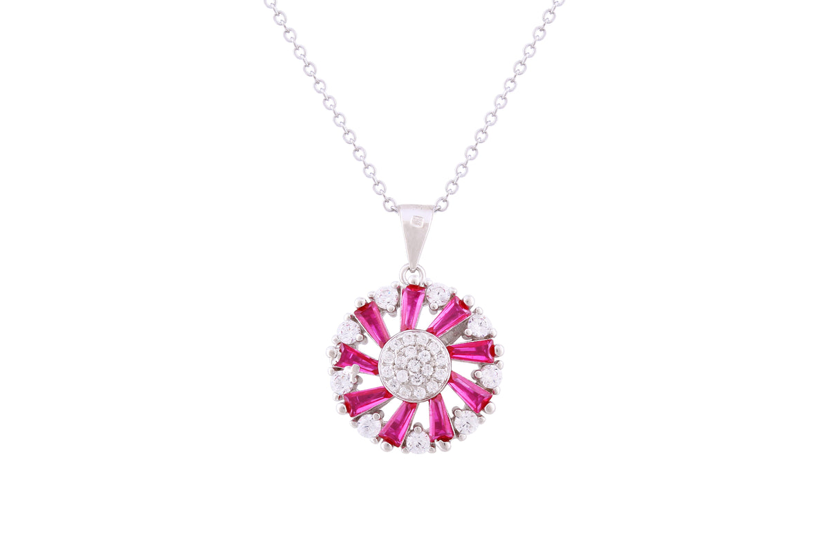 Asfour Crystal Chain Necklace With Fuchsia Baguette Zircon Stones In 925 Sterling Silver ND0271-WF