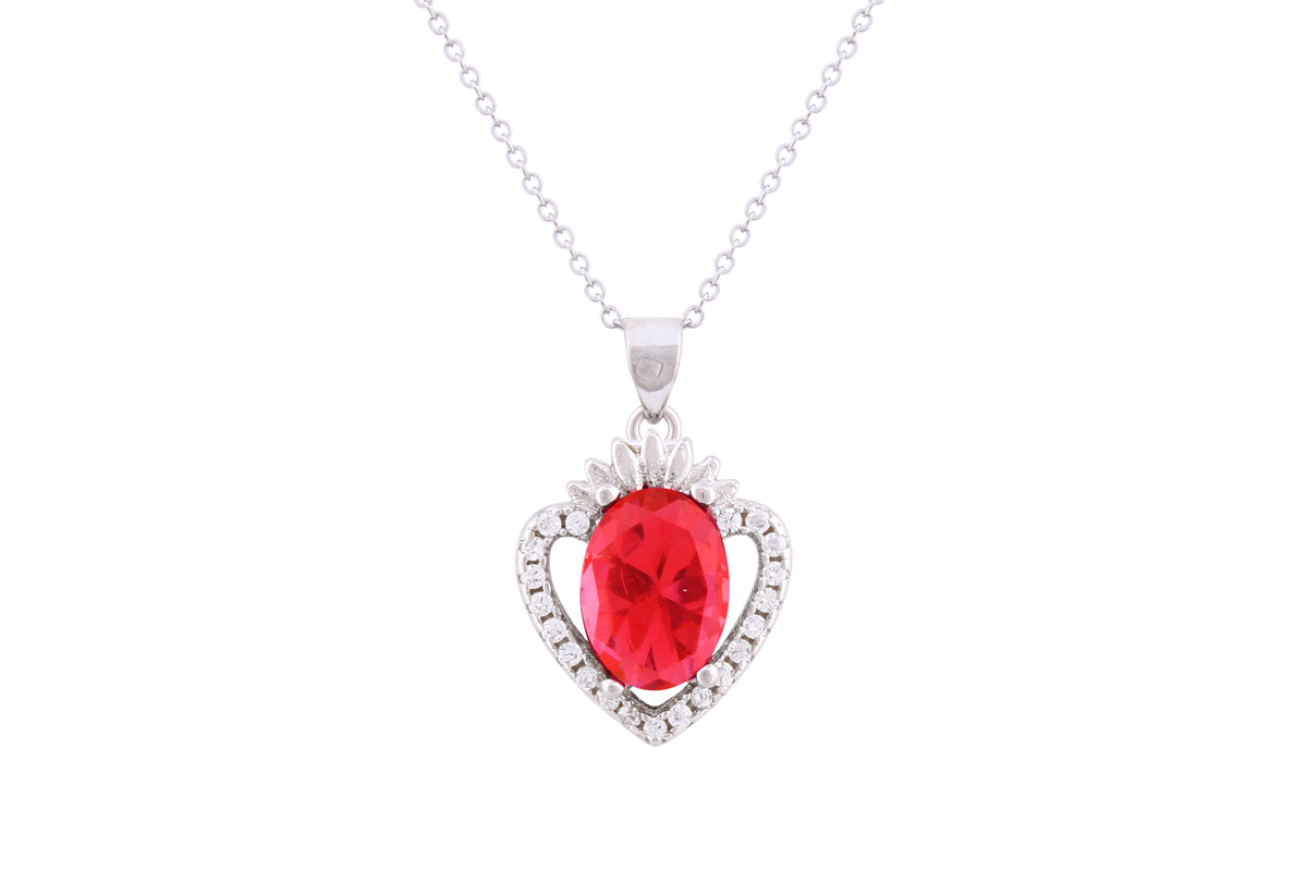 Asfour Crystal Chain Necklace With Fuchsia Heart Pendant In 925 Sterling Silver ND0273-F