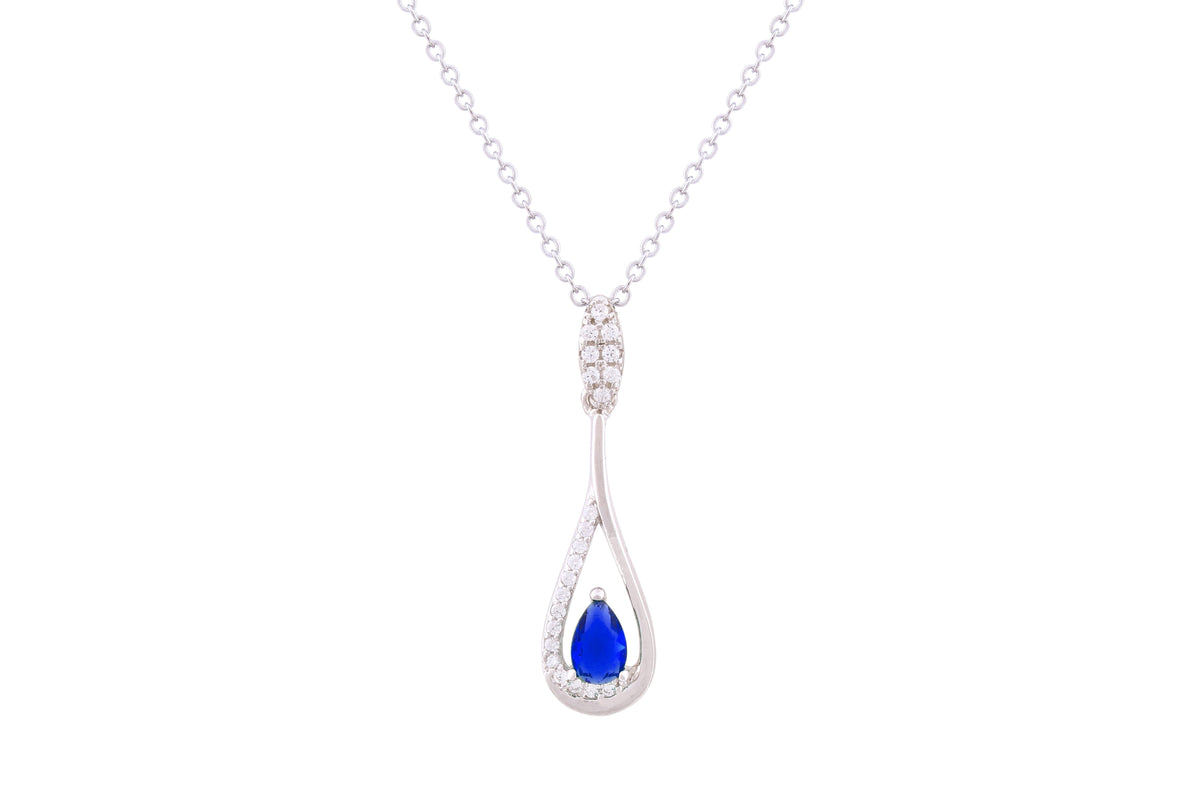 Asfour Crystal Chain Necklace With Blue Pear Zircon Stone In 925 Sterling Silver ND0274-WB