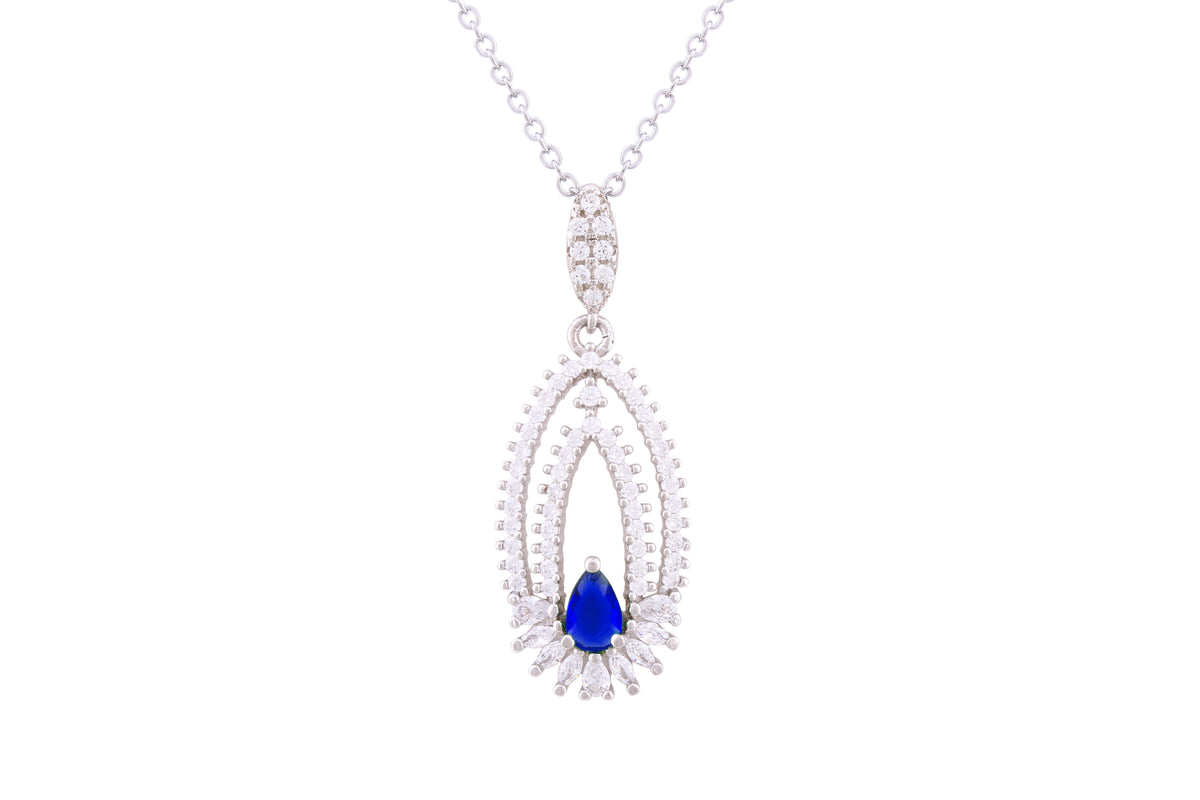 Asfour Crystal Chain Necklace With Blue Decorative Design In 925 Sterling Silver ND0275-WB