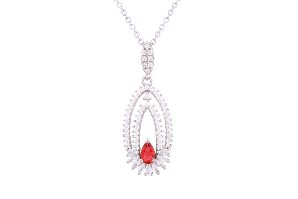 Asfour Crystal Chain Necklace With Fuchsia Decorative Design In 925 Sterling Silver ND0275-WF