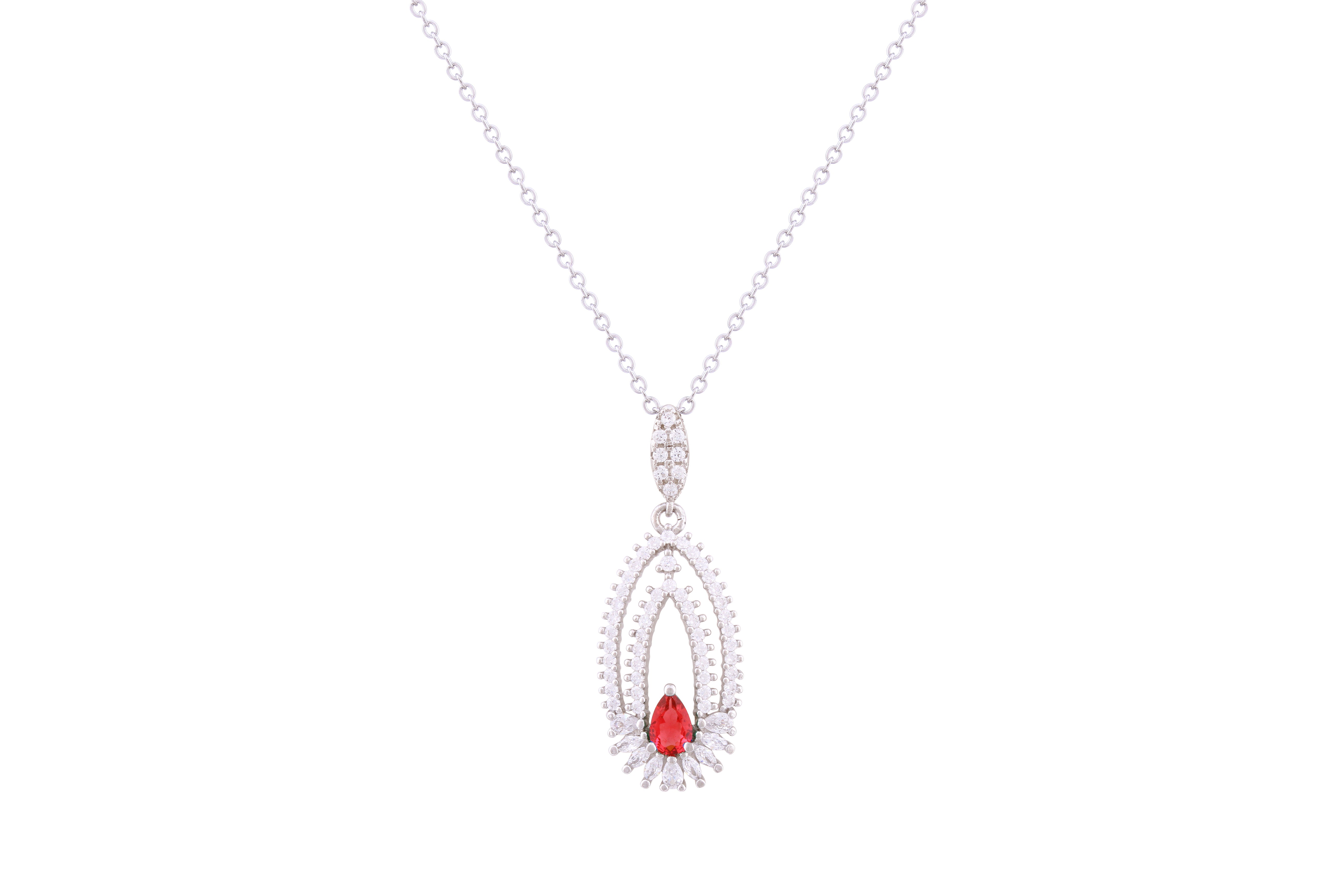 Asfour Crystal Chain Necklace With Fuchsia Decorative Design In 925 Sterling Silver ND0275-WF