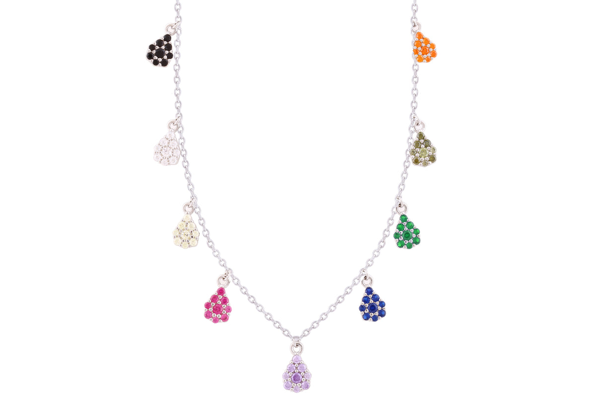 Asfour Crystal Charm Necklace With Multi Color Pear Design In 925 Sterling Silver-ND0276-K