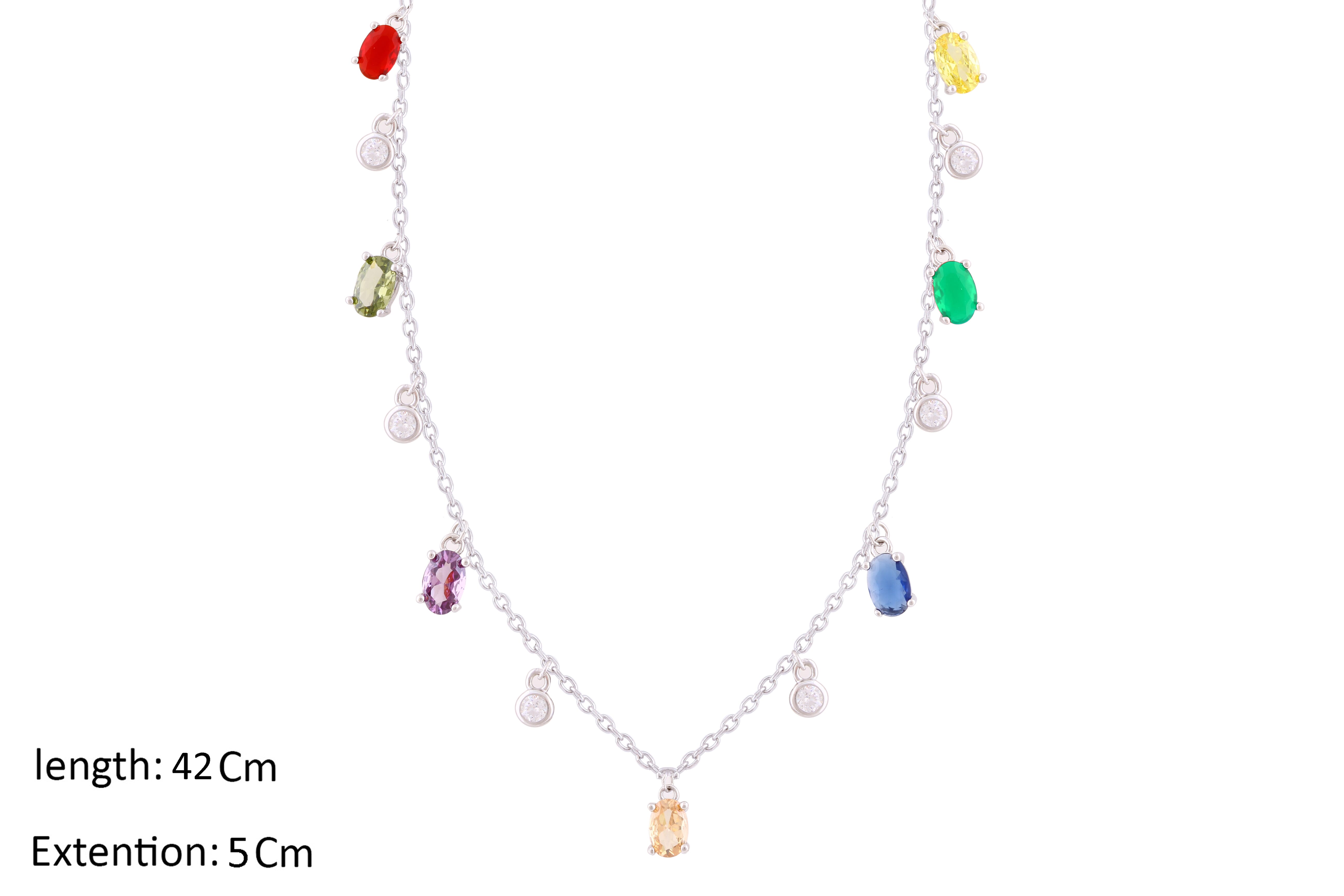 Asfour Crystal Charm Necklace With Multi Color Oval Zircon In 925 Sterling Silver-ND0277-K