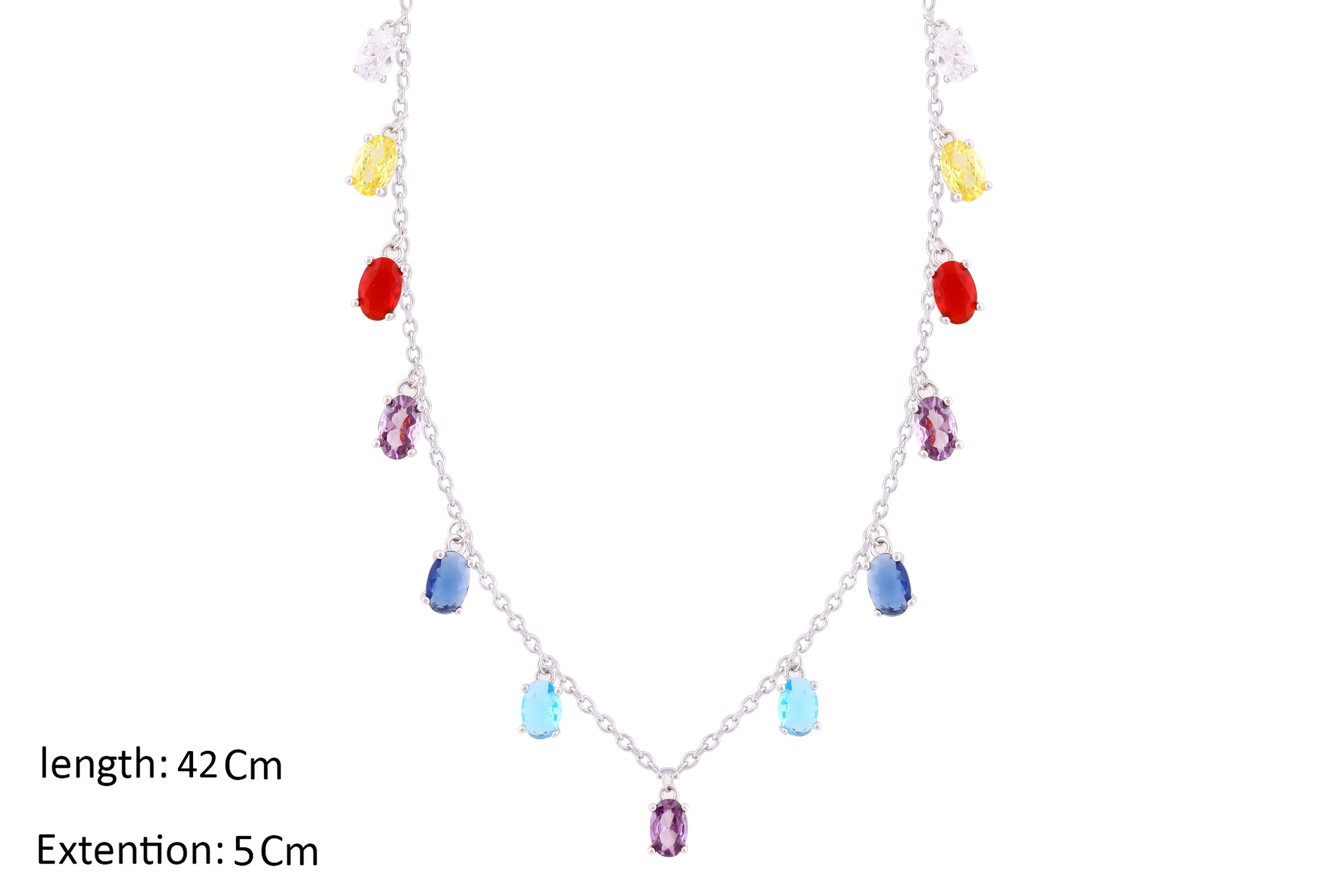 Asfour Crystal Charm Necklace With Multi Color Oval Zircon In 925 Sterling Silver-ND0278-K