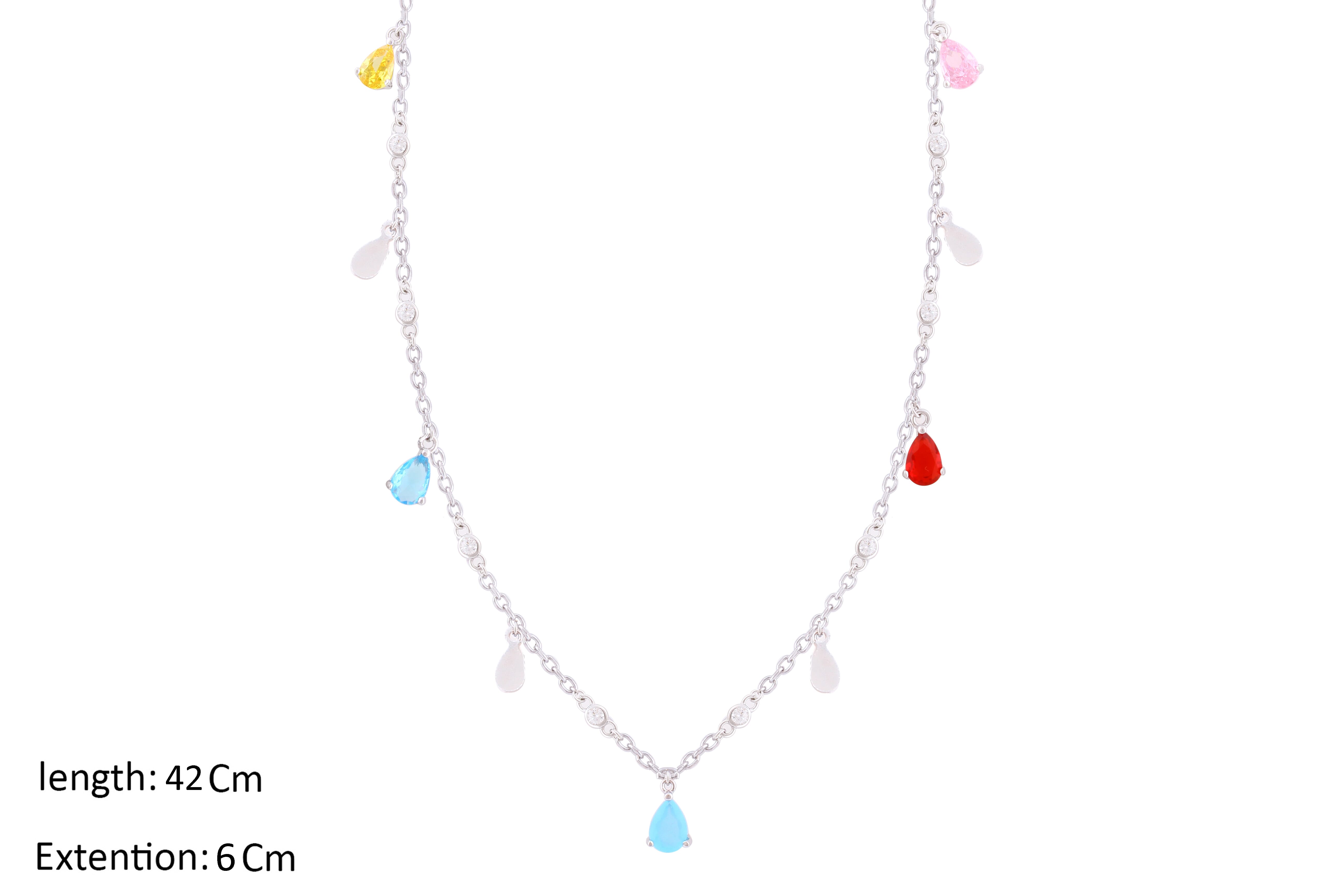 Asfour Crystal Charm Necklace With Multi Color Pear Zircon Stones In 925 Sterling Silver-ND0279-K