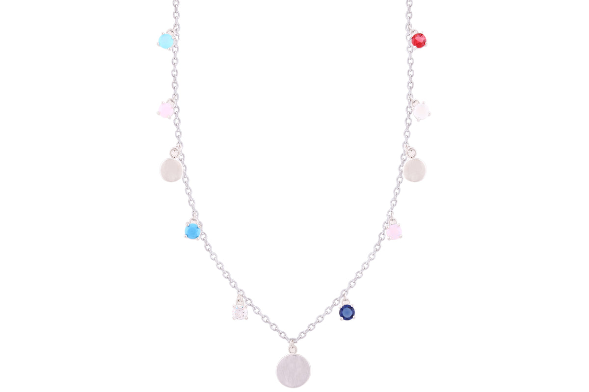 Asfour Crystal Charm Necklace With Multi Color Round Zircon Stones In 925 Sterling Silver-ND0281-K