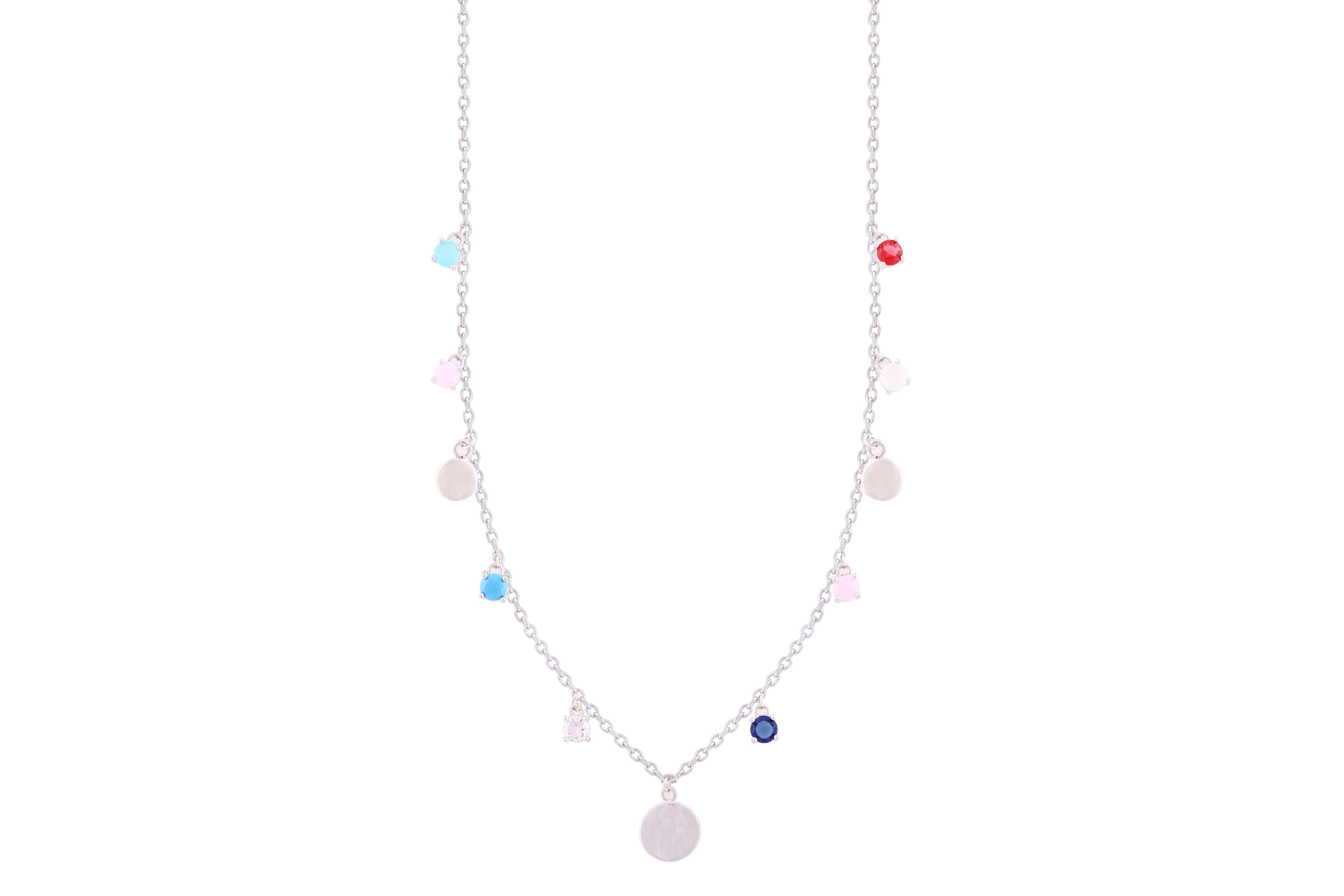 Asfour Crystal Charm Necklace With Multi Color Round Zircon Stones In 925 Sterling Silver-ND0281-K