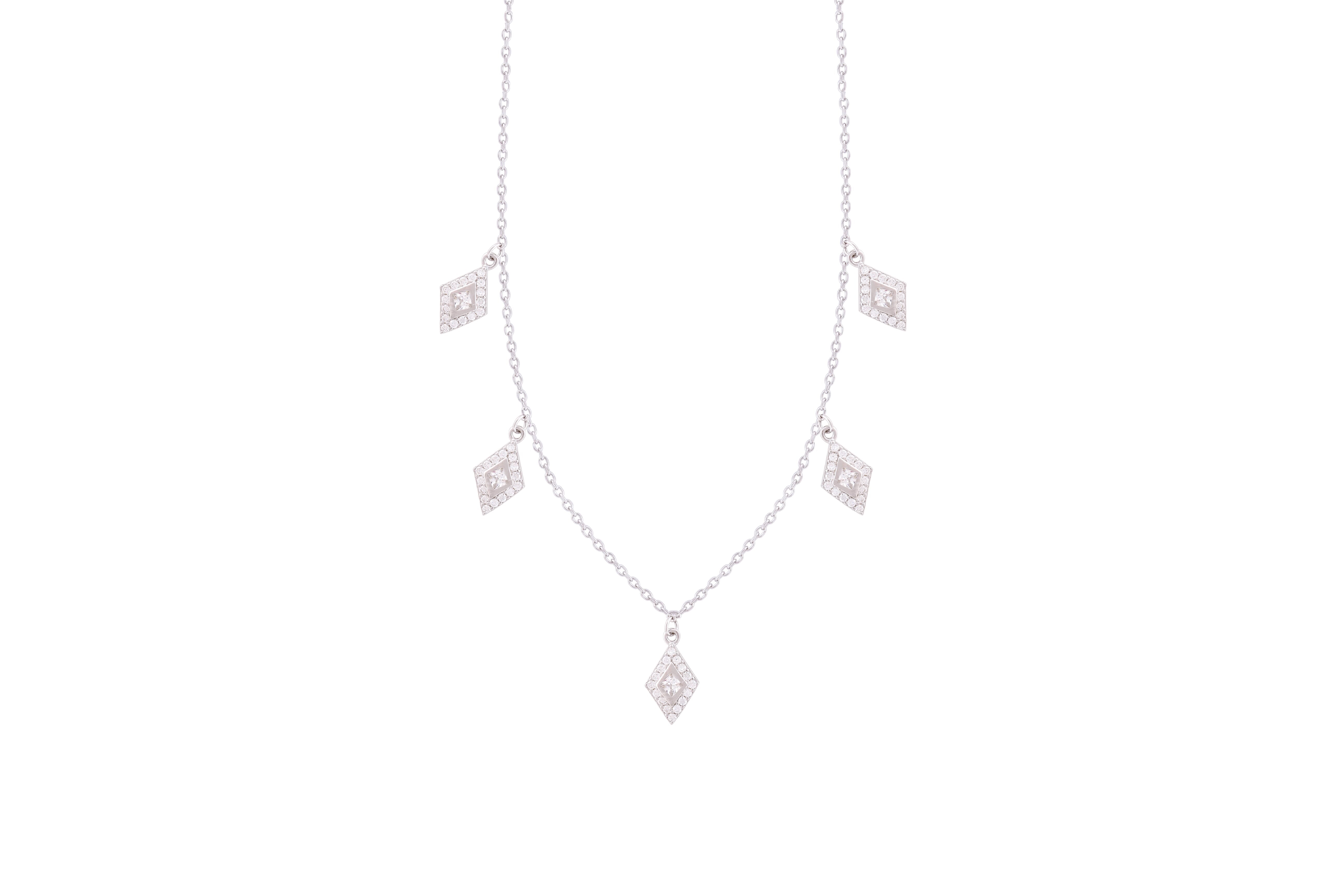 Asfour Crystal Charm Necklace With Marquise Design In 925 Sterling Silver-ND0283