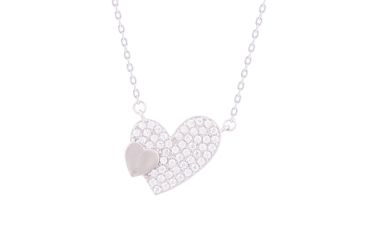 Asfour Crystal Chain Necklace With Heart Pendant In 925 Sterling Silver-ND0284