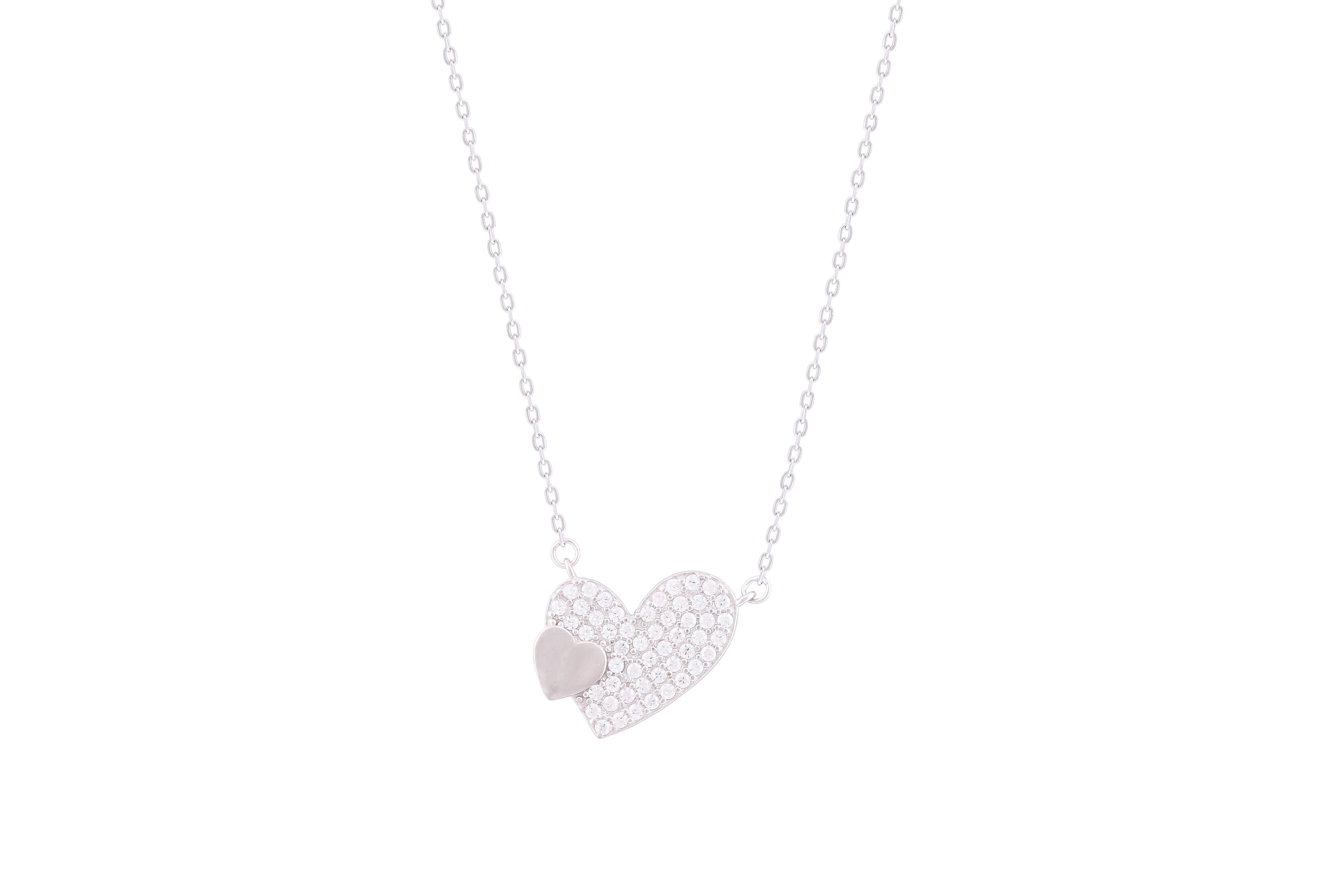 Asfour Crystal Chain Necklace With Heart Pendant In 925 Sterling Silver-ND0284