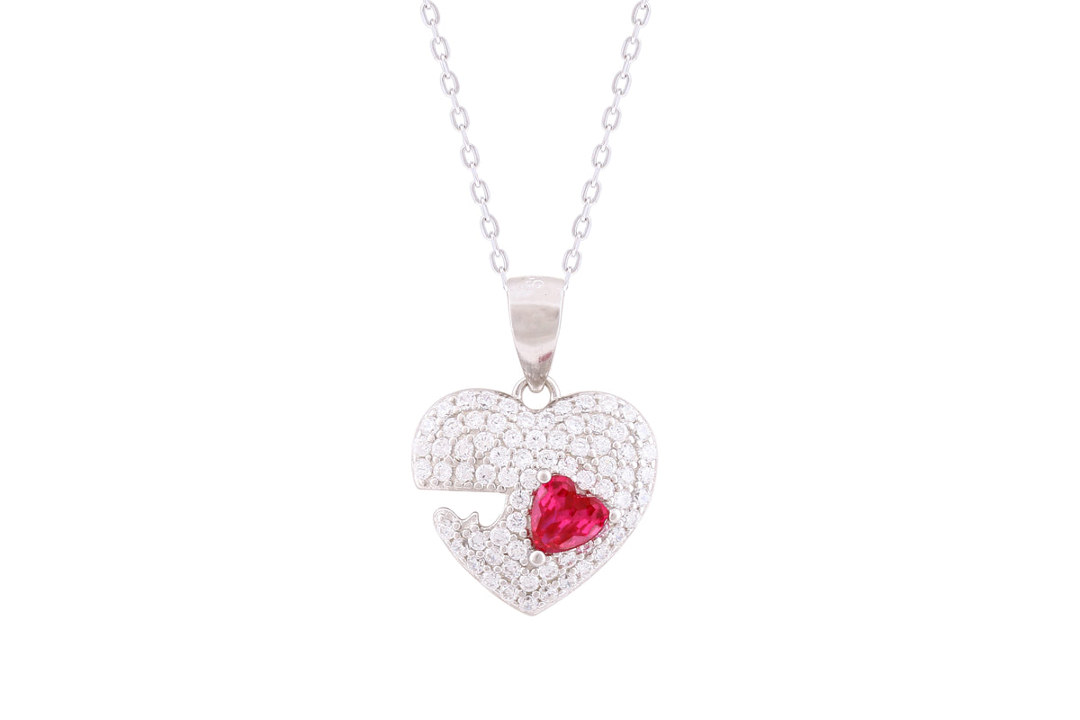 Asfour Crystal Chain Necklace With Heart Pendant In 925 Sterling Silver-ND0287-WF