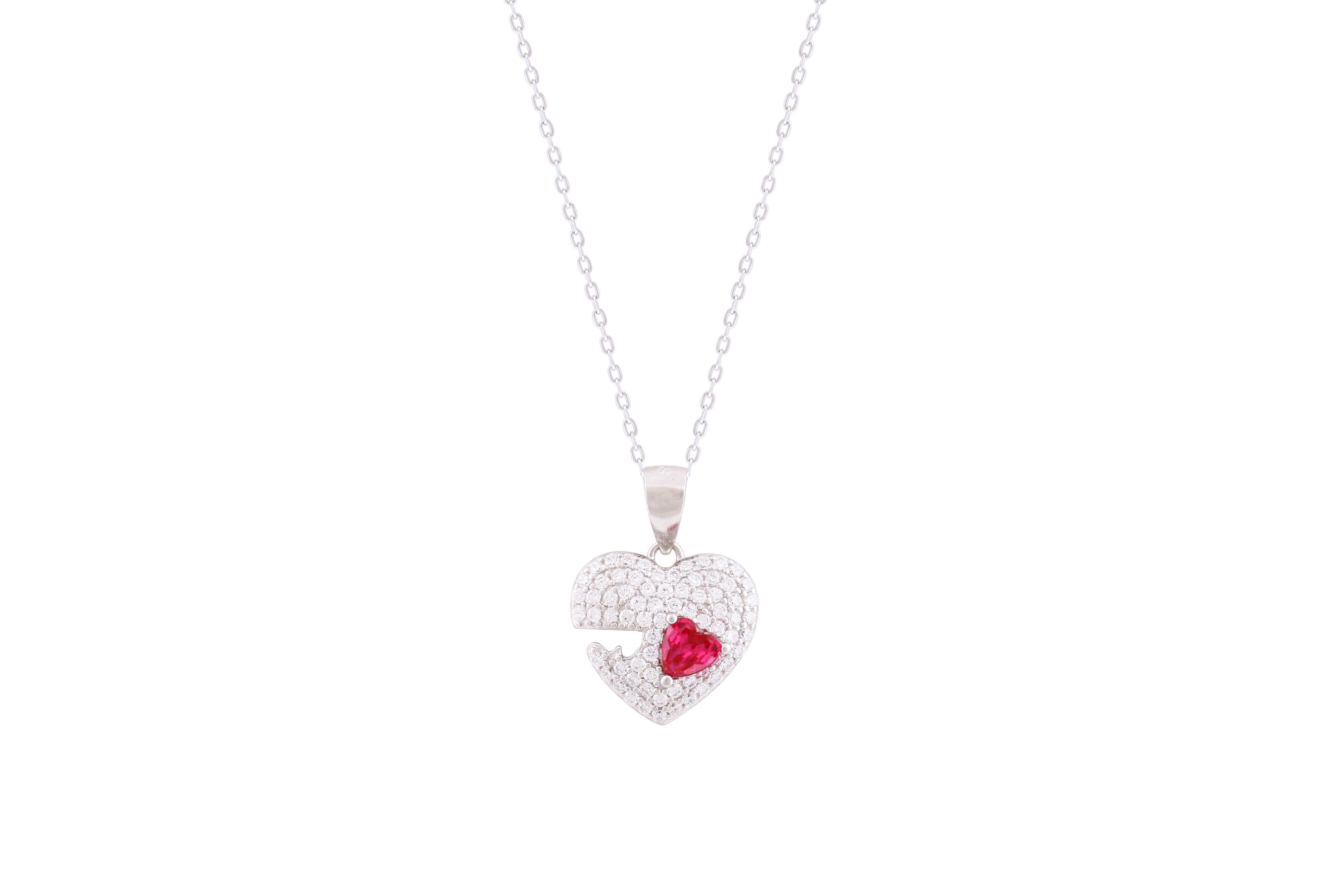 Asfour Crystal Chain Necklace With Heart Pendant In 925 Sterling Silver-ND0287-WF