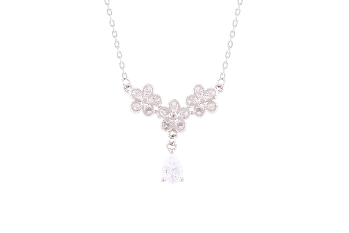 Asfour Crystal Chain Necklace With Floral Pendant In 925 Sterling Silver-ND0290