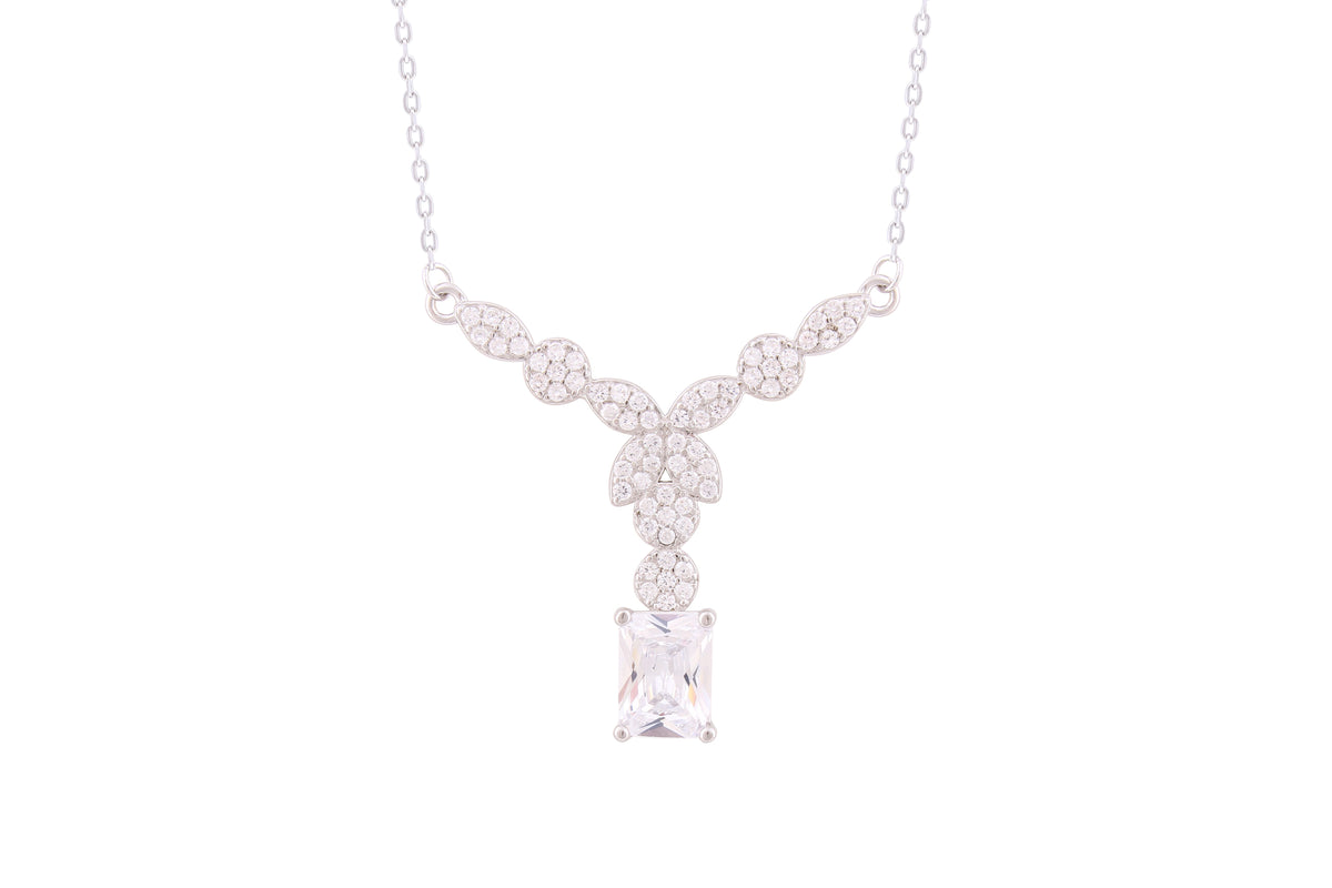 Asfour Crystal Chain Necklace With Art Deco Pendant In 925 Sterling Silver-ND0291