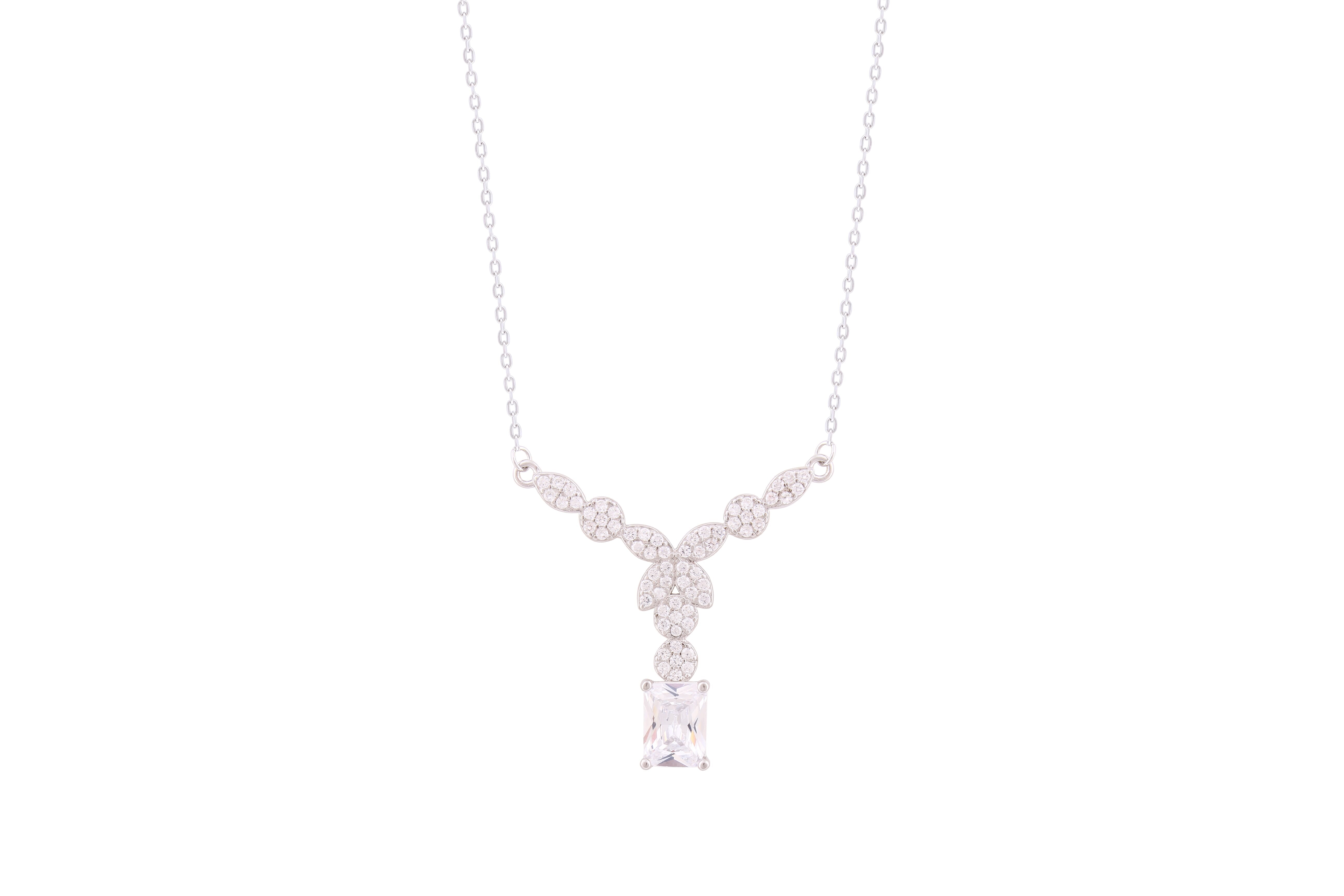 Asfour Crystal Chain Necklace With Art Deco Pendant In 925 Sterling Silver-ND0291