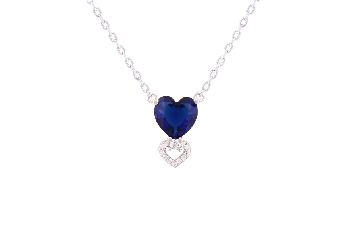 Asfour Crystal Chain Necklace With Blue Heart Pendant In 925 Sterling Silver-ND0293-B