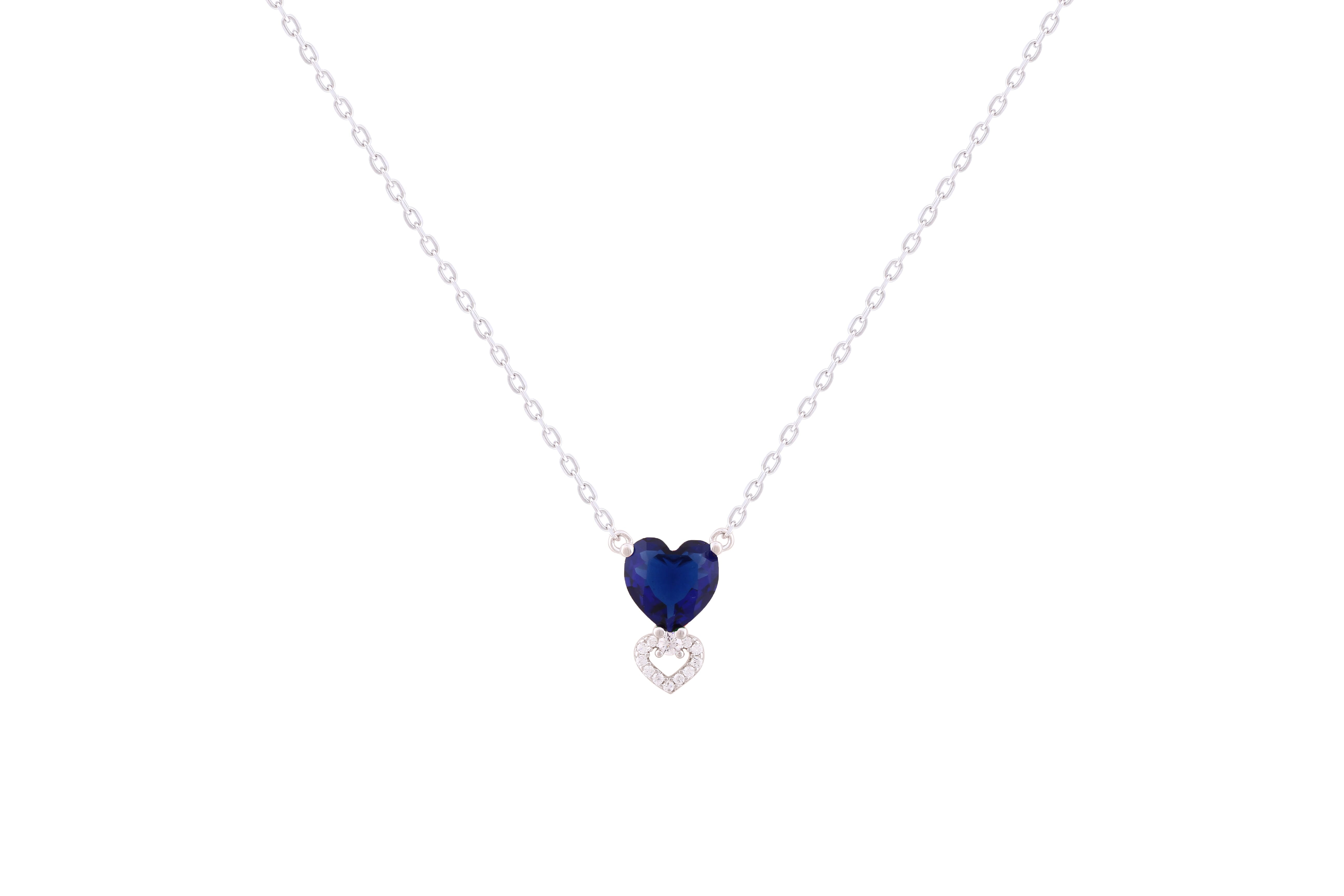 Asfour Crystal Chain Necklace With Blue Heart Pendant In 925 Sterling Silver-ND0293-B