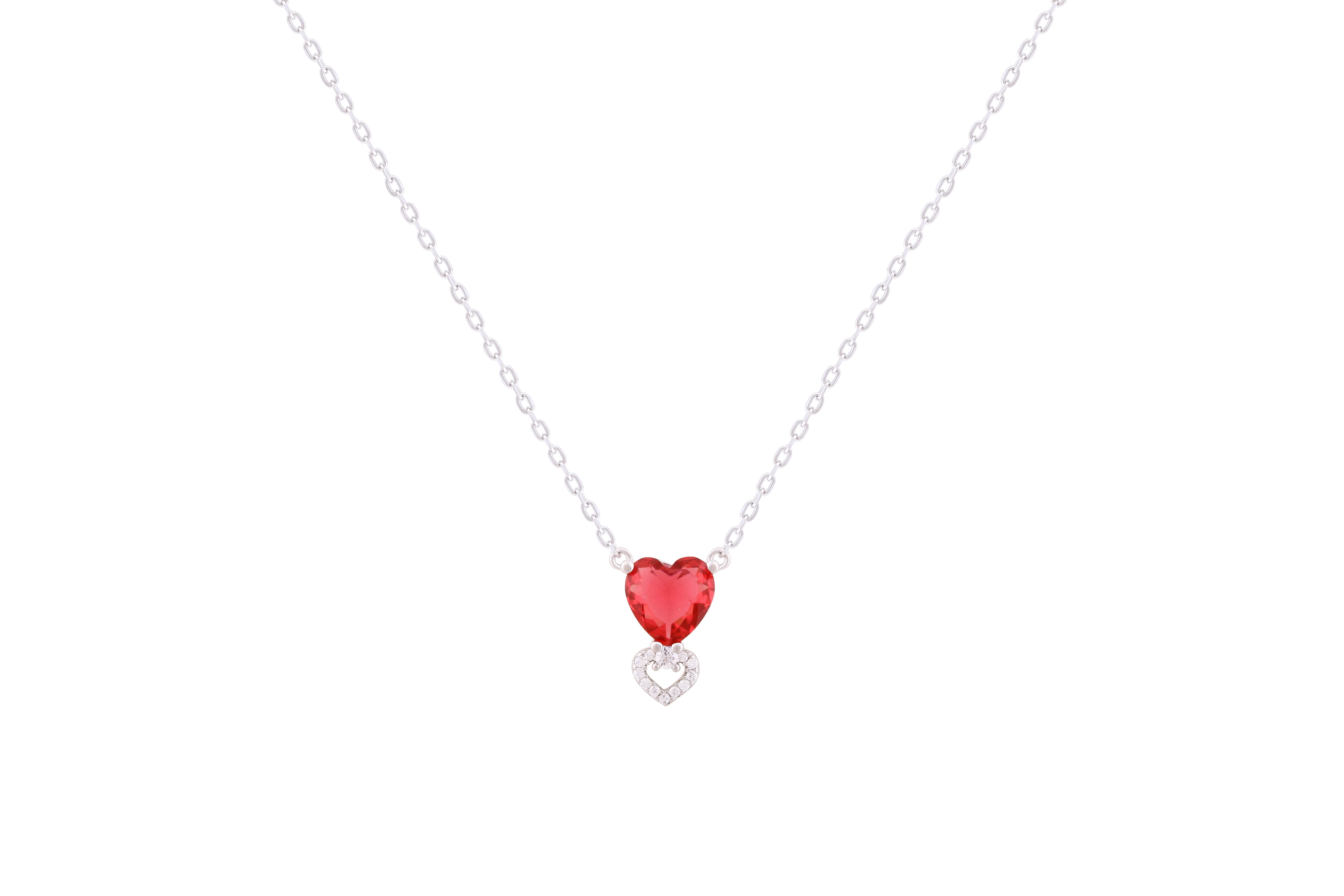 Asfour Crystal Chain Necklace With Dark Rose Heart Pendant In 925 Sterling Silver-ND0293-O5