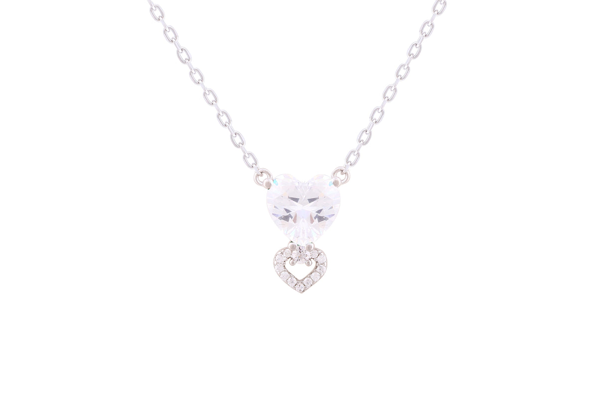 Asfour Crystal Chain Necklace With Heart Pendant In 925 Sterling Silver-ND0293