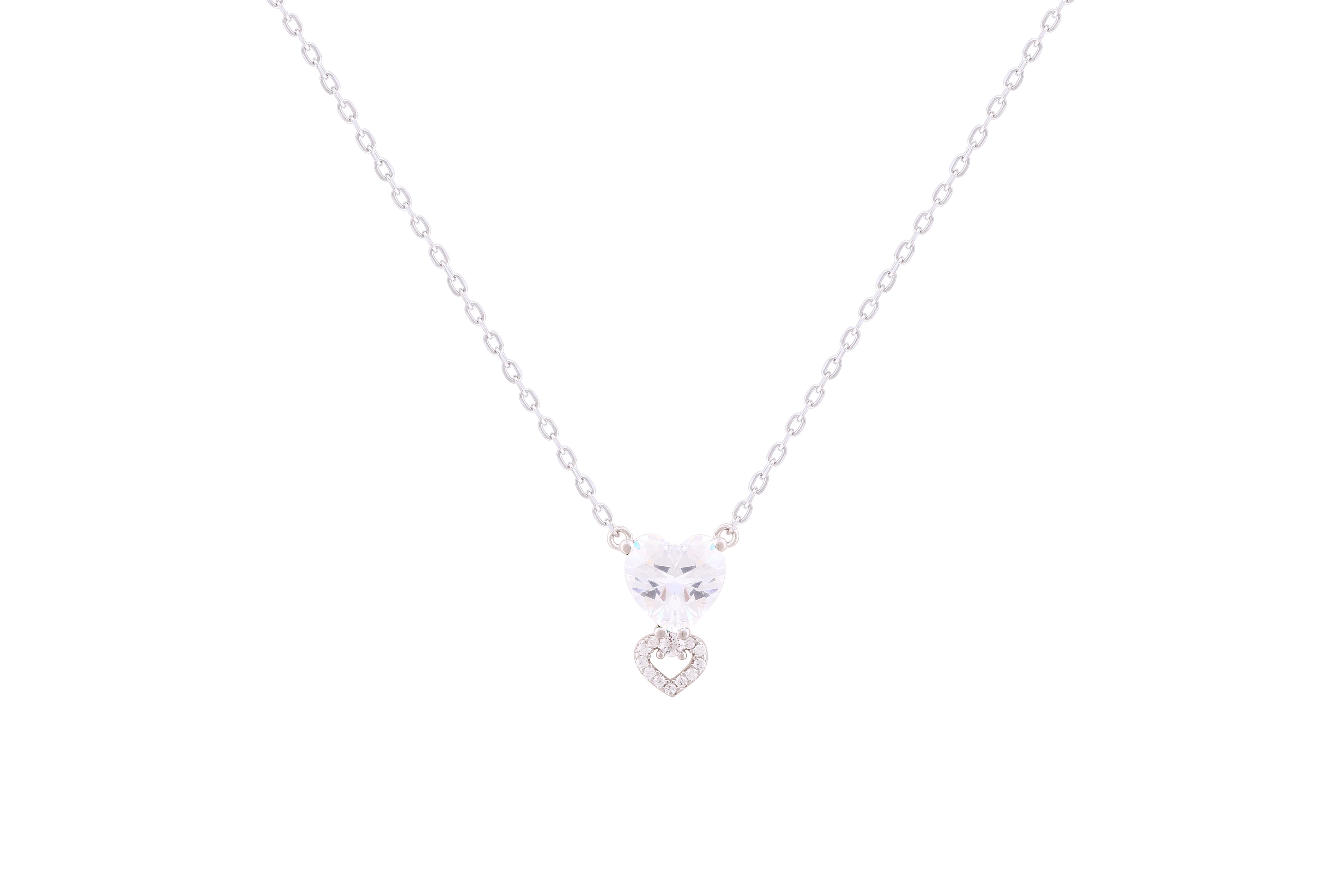 Asfour Crystal Chain Necklace With Heart Pendant In 925 Sterling Silver-ND0293