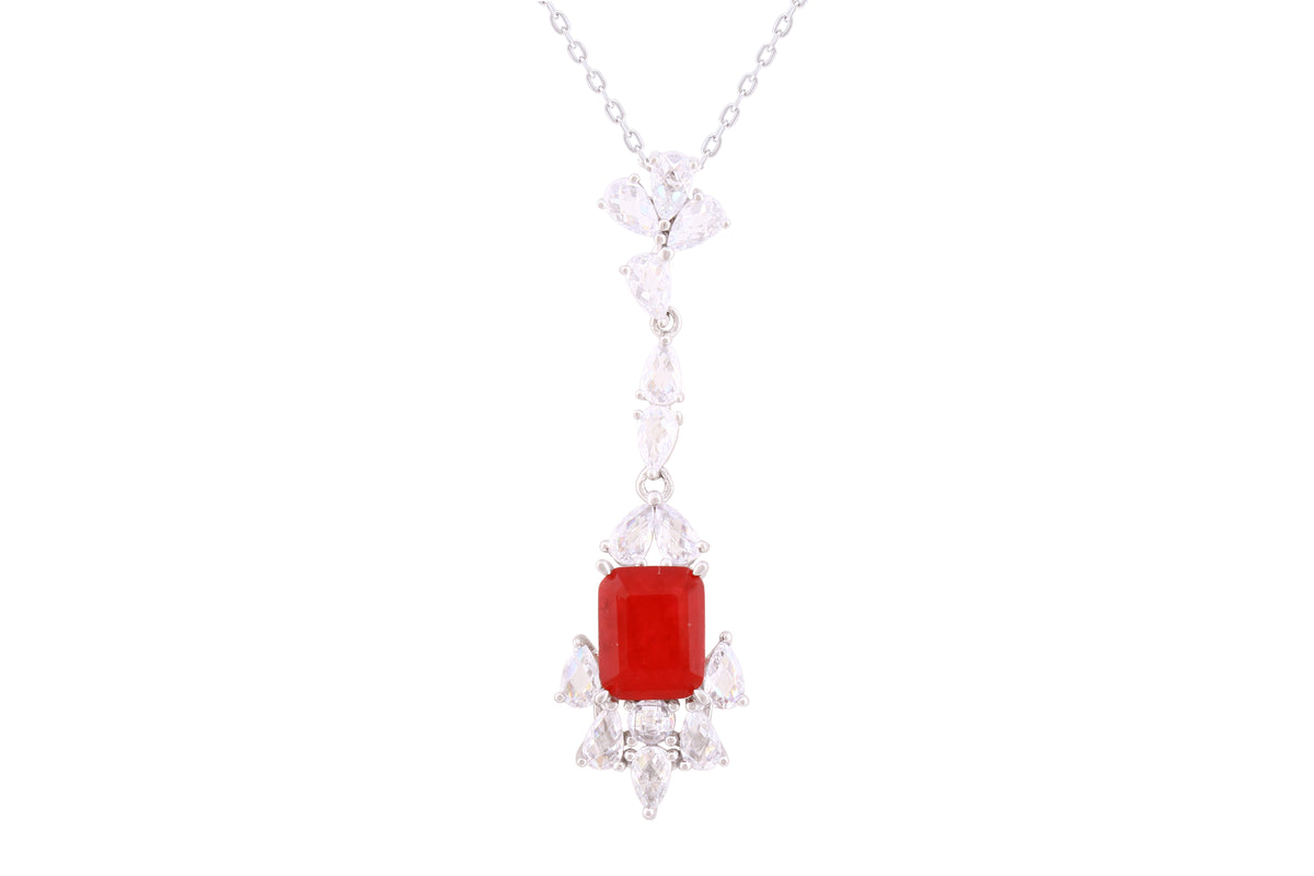 Asfour Crystal Chain Necklace With Fuchsia Decorative Pendant In 925 Sterling Silver-ND0296-WF