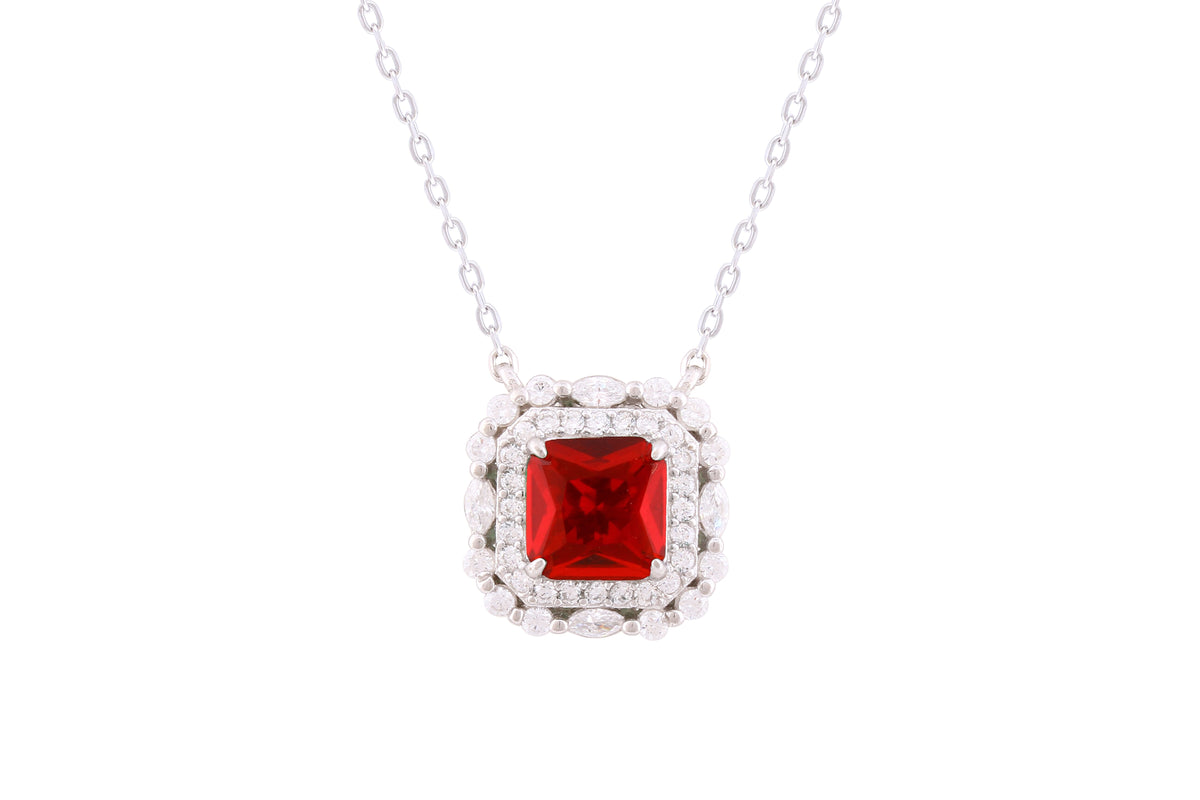 Asfour Crystal Chain Necklace With Ruby Square Pendant In 925 Sterling Silver-ND0298-WR