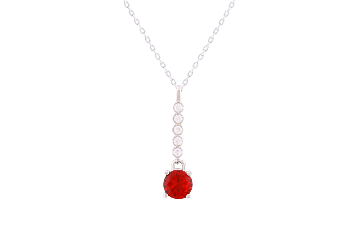 Asfour Crystal Chain Necklace With Ruby Round Zircon Pendant In 925 Sterling Silver-ND0299-R