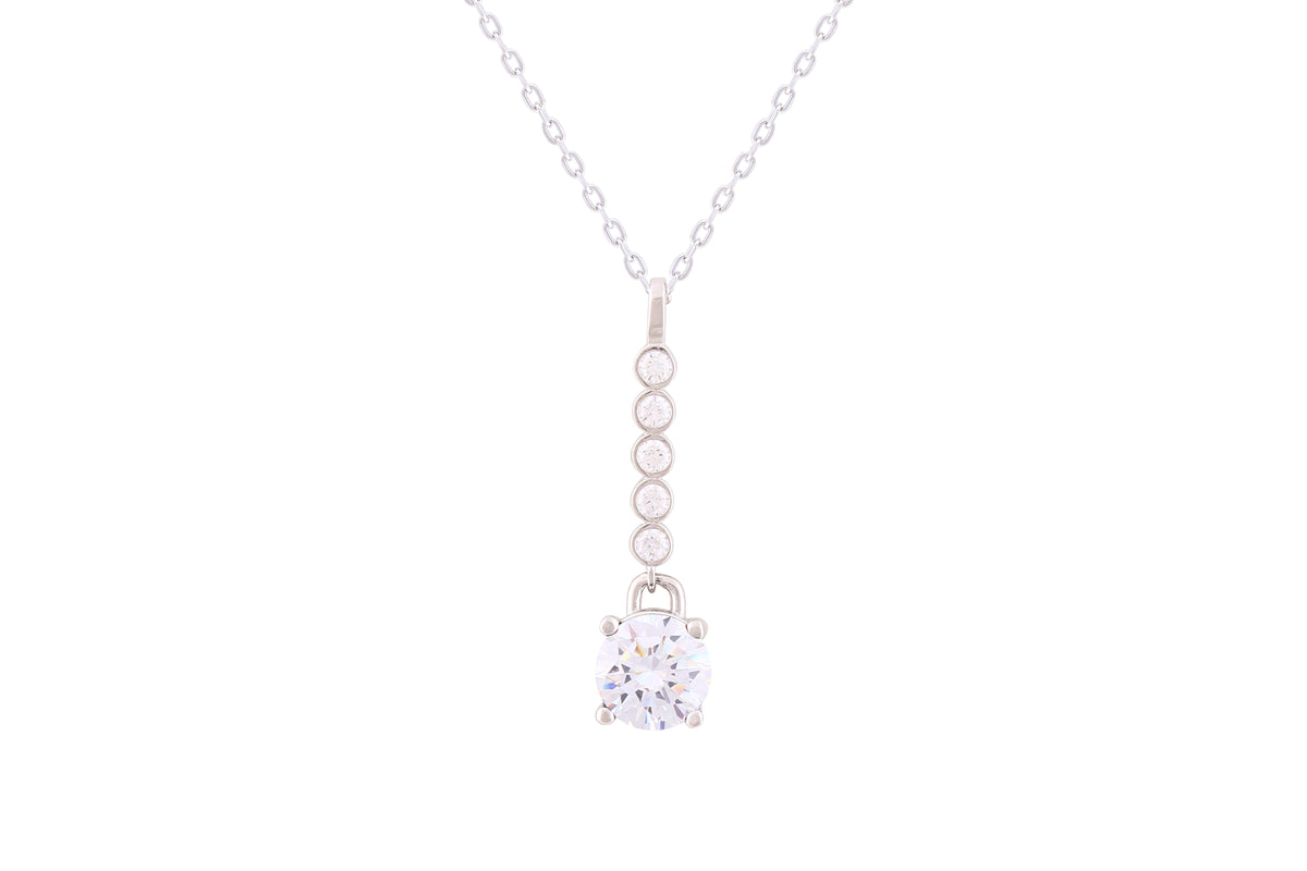 Asfour Crystal Chain Necklace With Round Zircon Stones In 925 Sterling Silver-ND0299