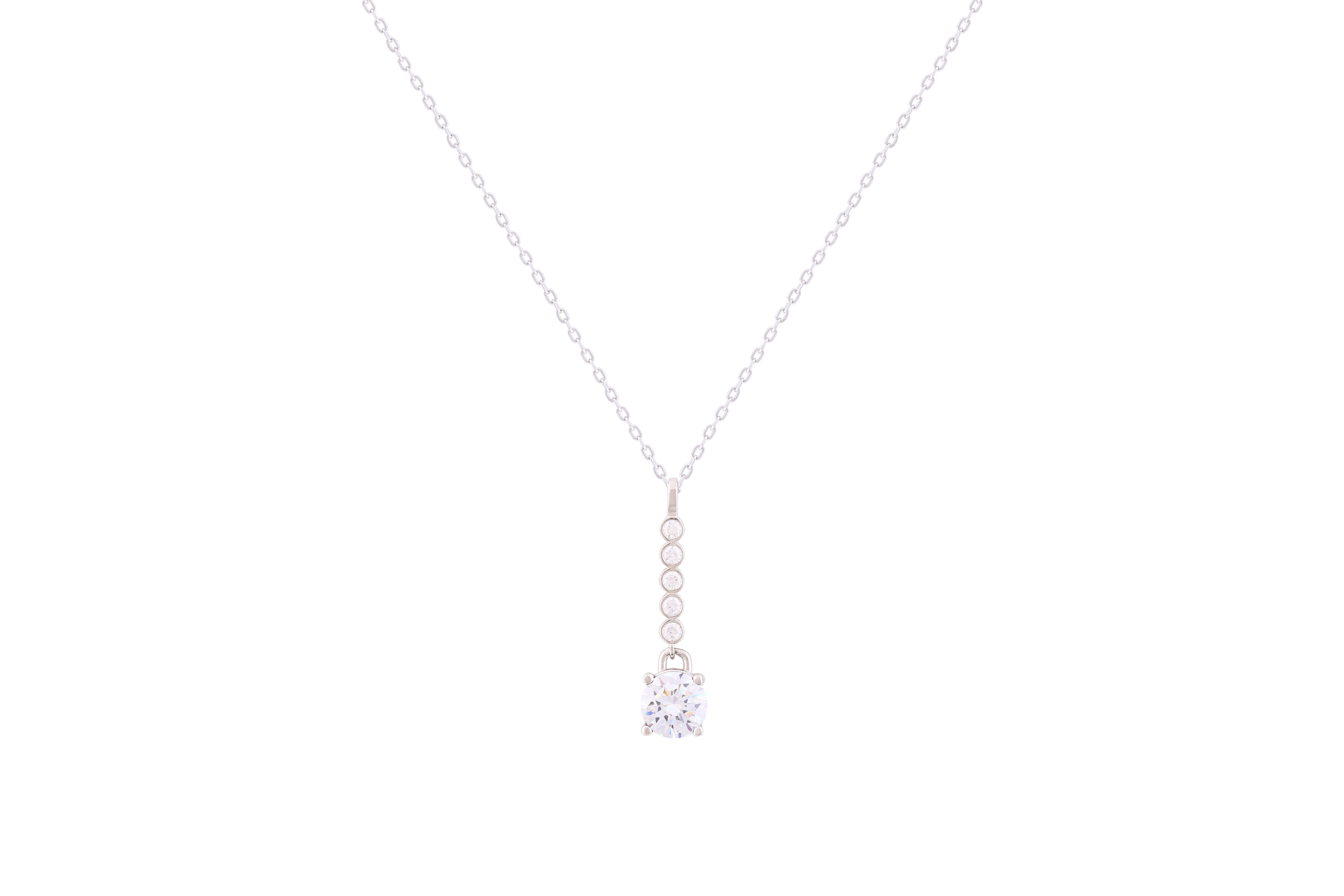 Asfour Crystal Chain Necklace With Round Zircon Stones In 925 Sterling Silver-ND0299