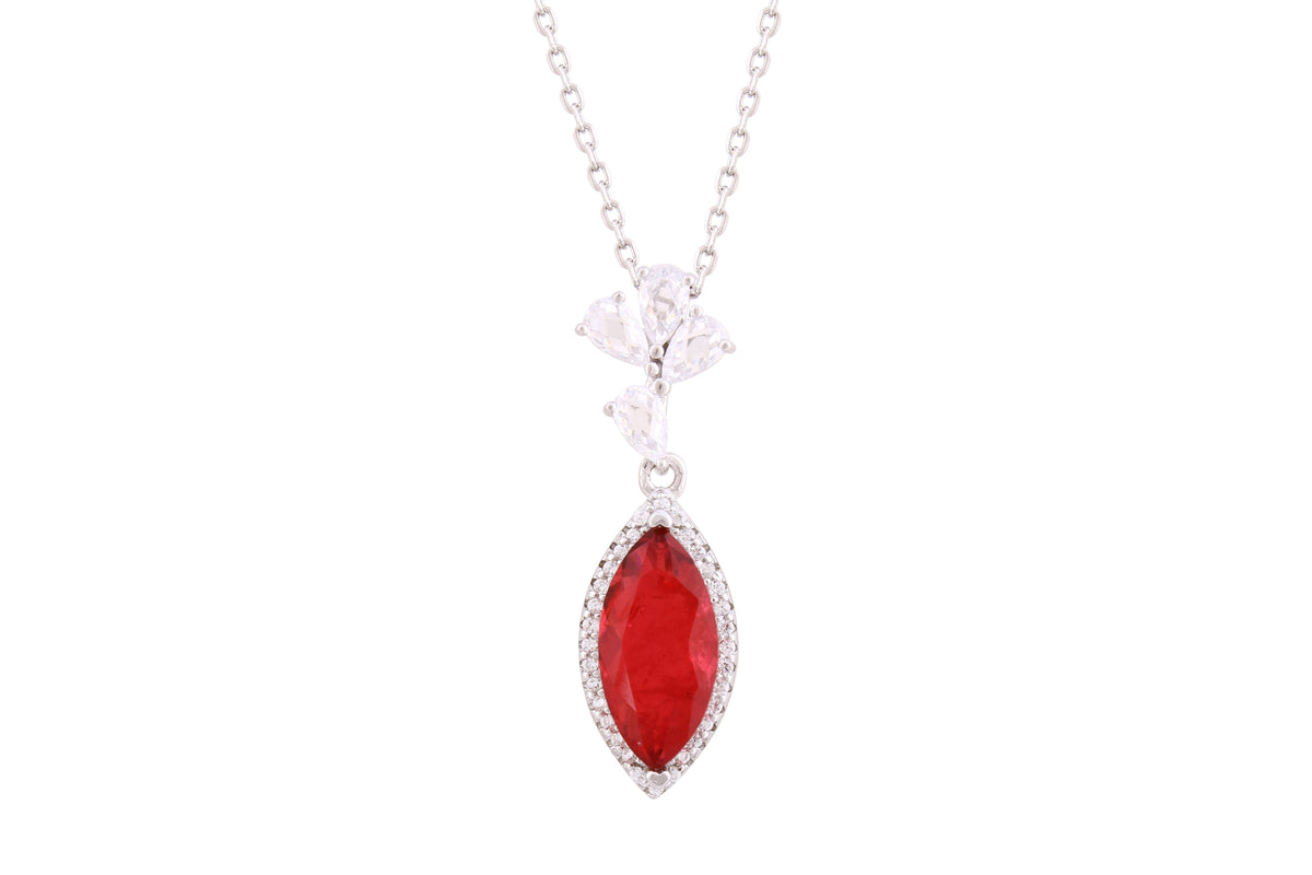 Asfour Crystal Chain Necklace With Decorative Ruby Marquise Pendant In 925 Sterling Silver-ND0302-F