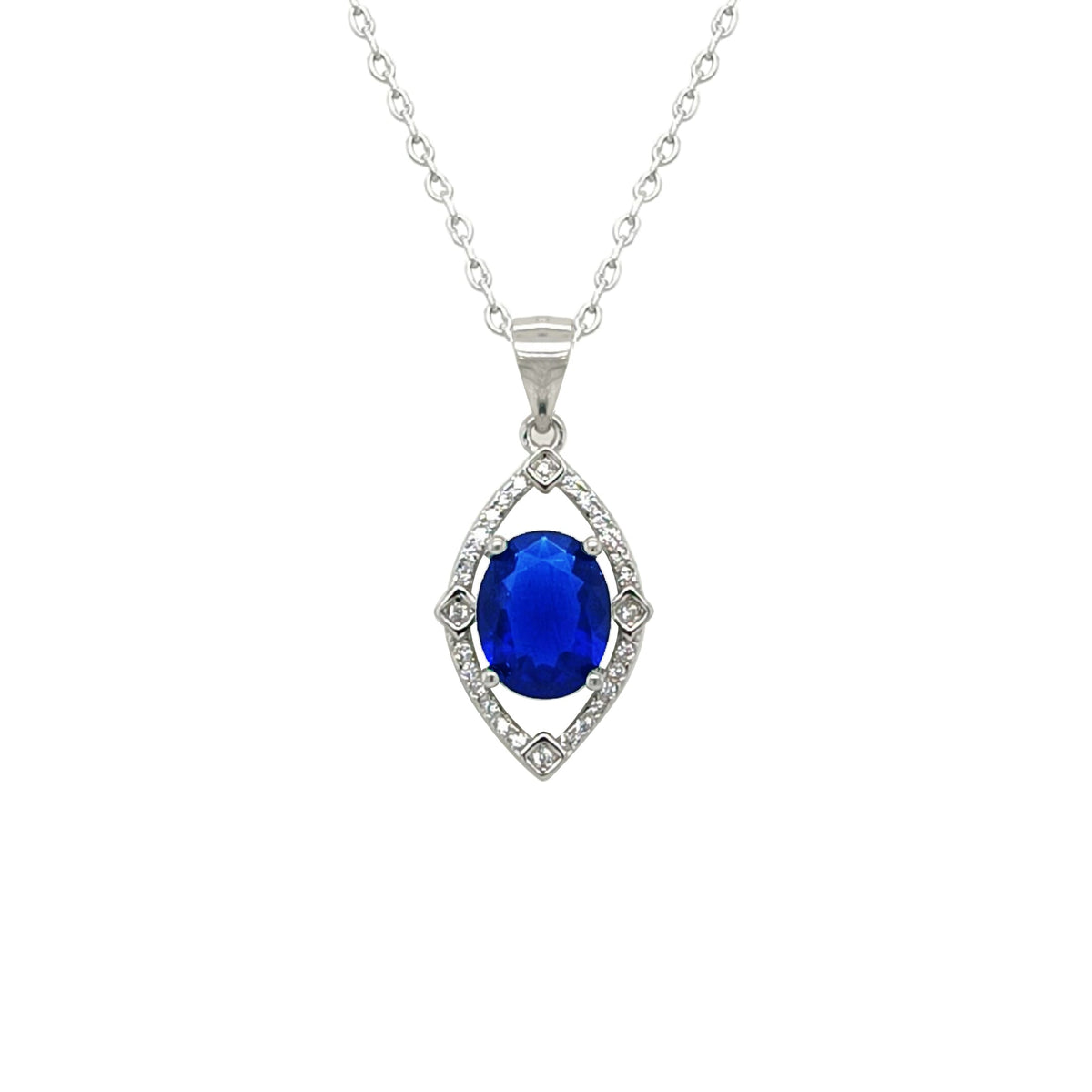 Asfour Crystal Chain Bracelet With Art Deco Blue Design Pendant In 925 Sterling Silver-ND0305-B