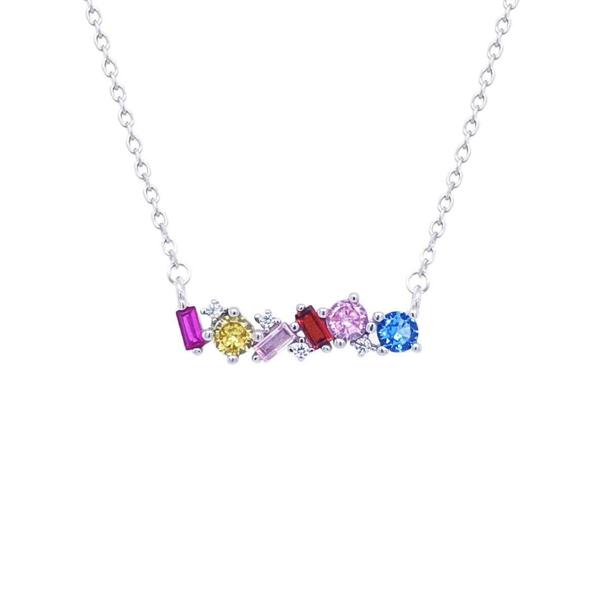 Asfour Crystal Chain Necklace With Multi Color Zircon Pendant In 925 Sterling Silver-ND0325-k