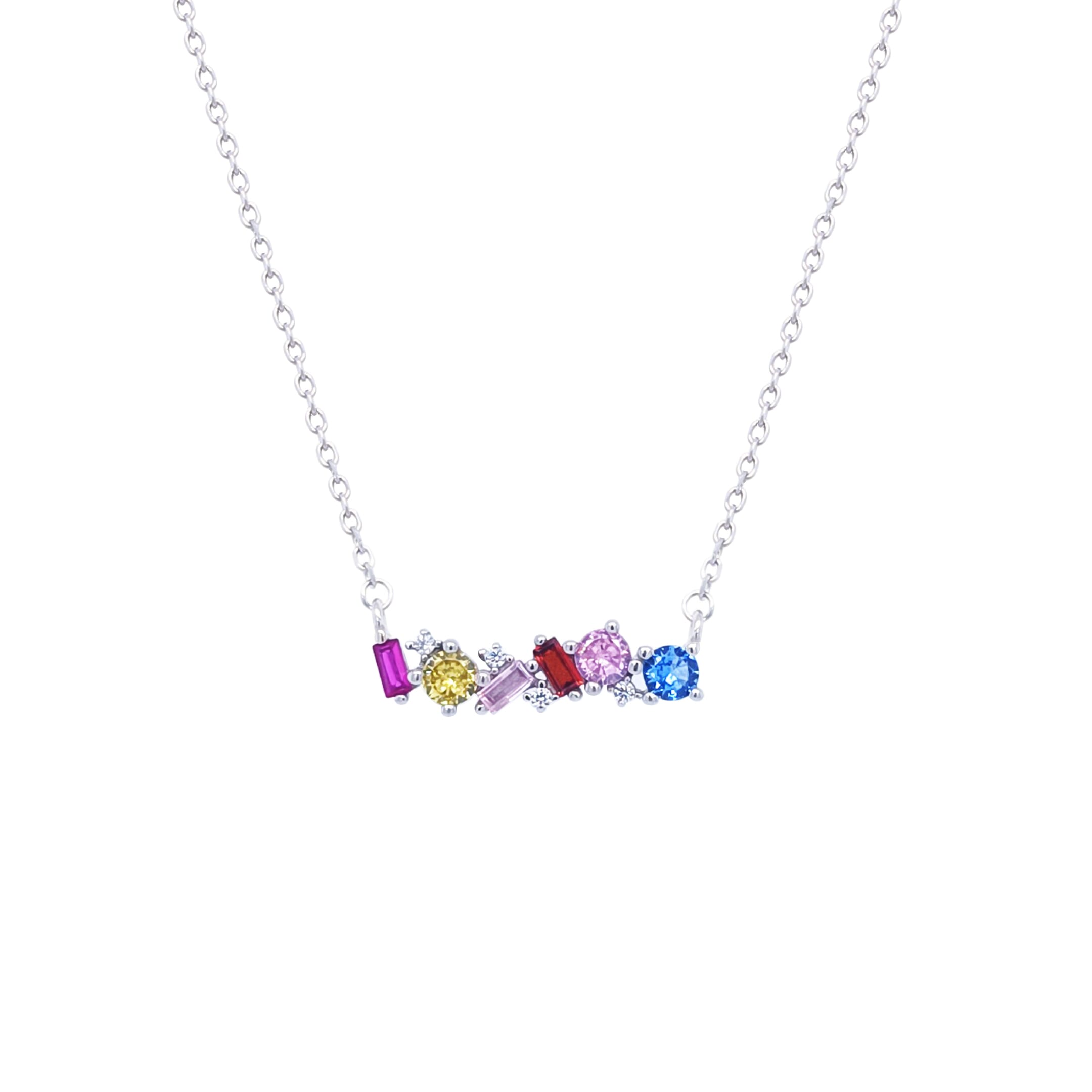 Asfour Crystal Chain Necklace With Multi Color Zircon Pendant In 925 Sterling Silver-ND0325-k