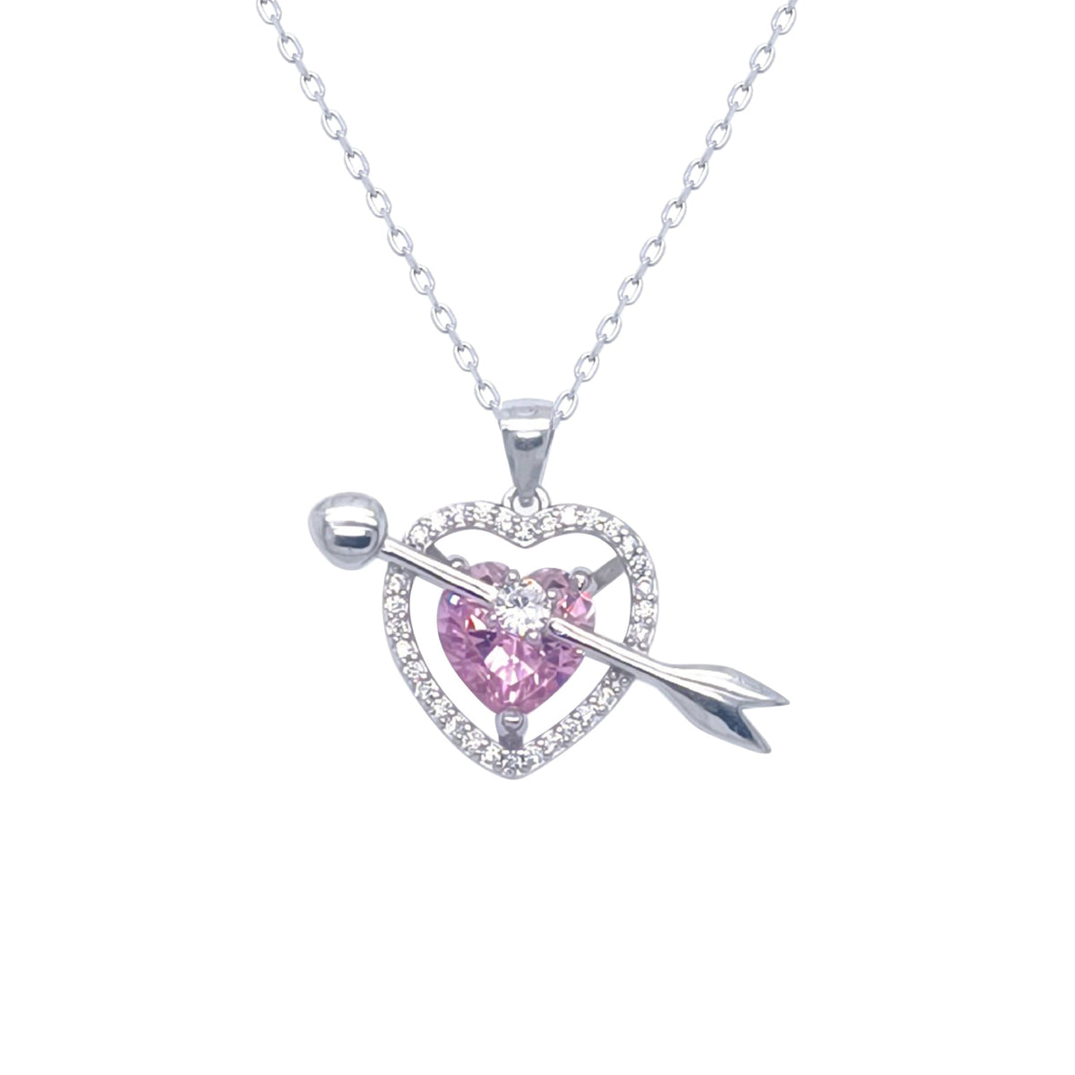 Asfour Crystal Chain Necklace With Heart & Arrow Pendant In 925 Sterling Silver-ND0329-WO