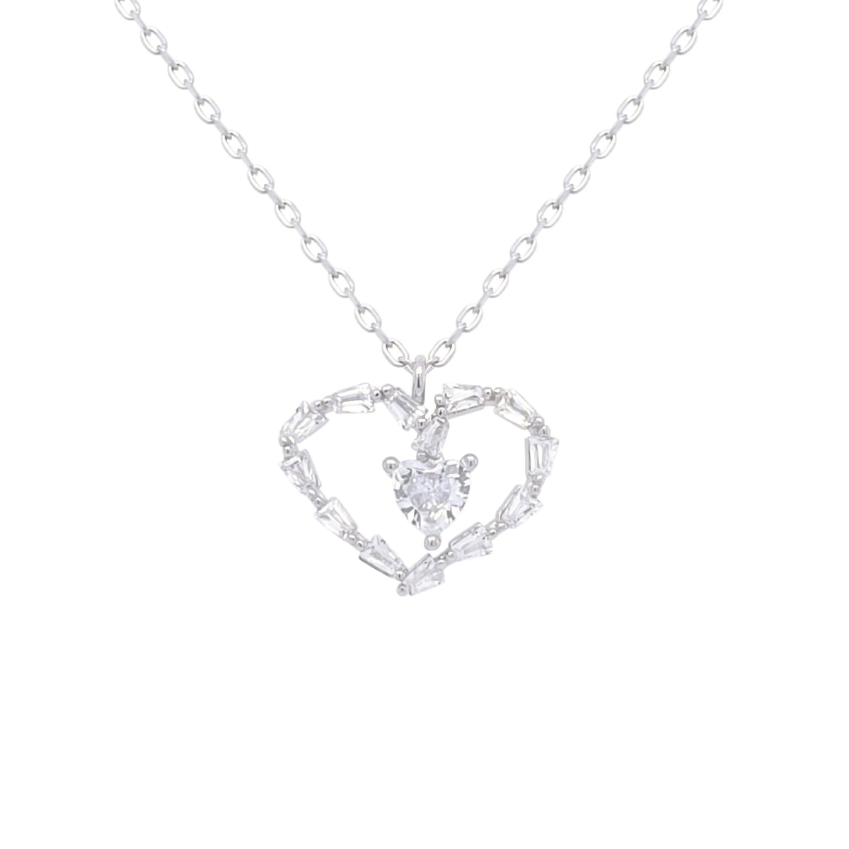 Asfour Crystal Chain Necklace With Heart Pendant In 925 Sterling Silver-ND0334