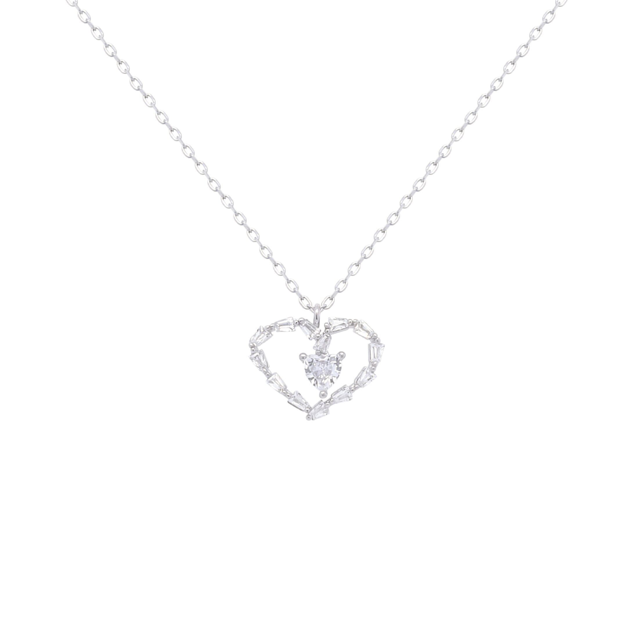 Asfour Crystal Chain Necklace With Heart Pendant In 925 Sterling Silver-ND0334