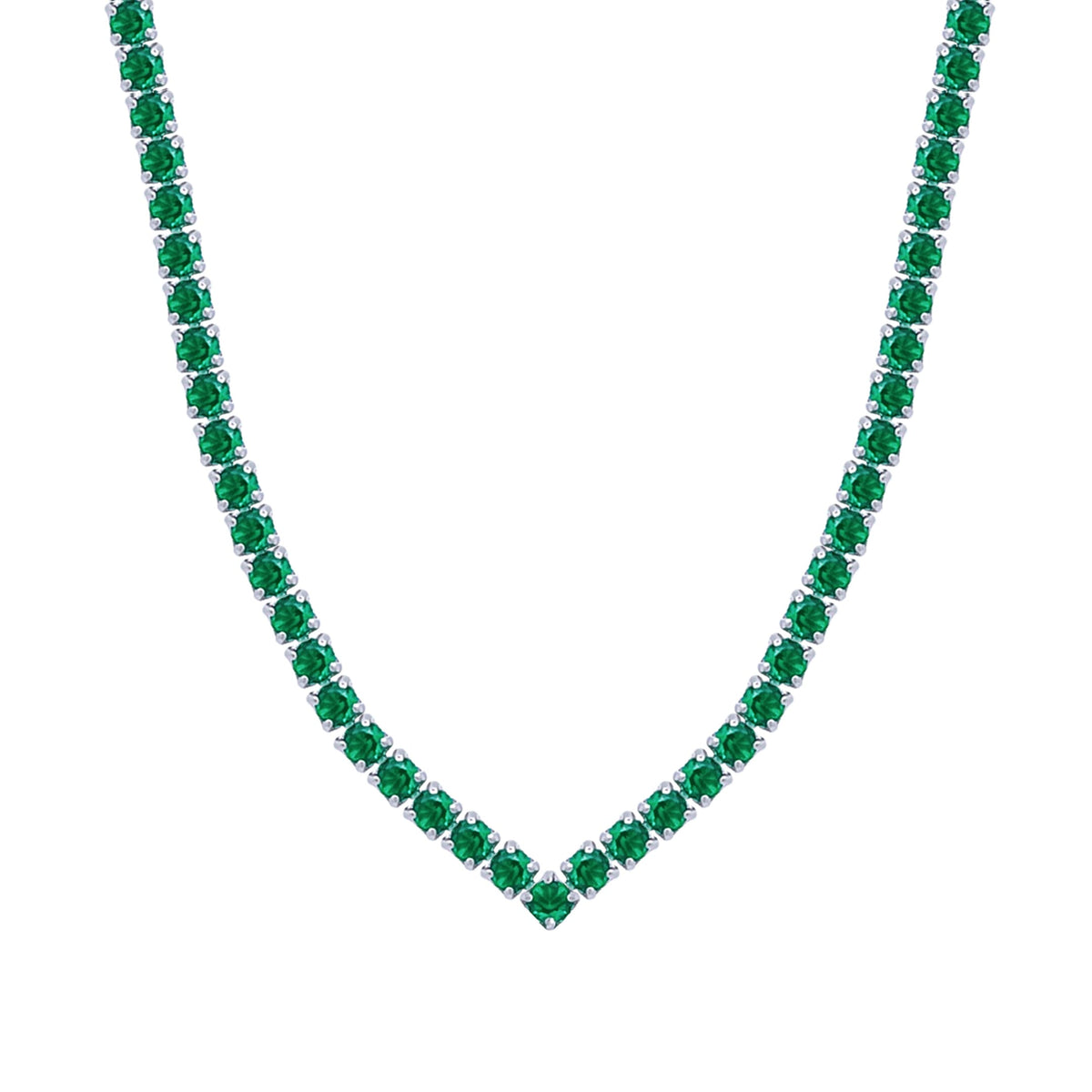 Asfour Crystal Tennis Necklace With Emerald Round Zircon In 925 Sterling Silver-ND0338-G