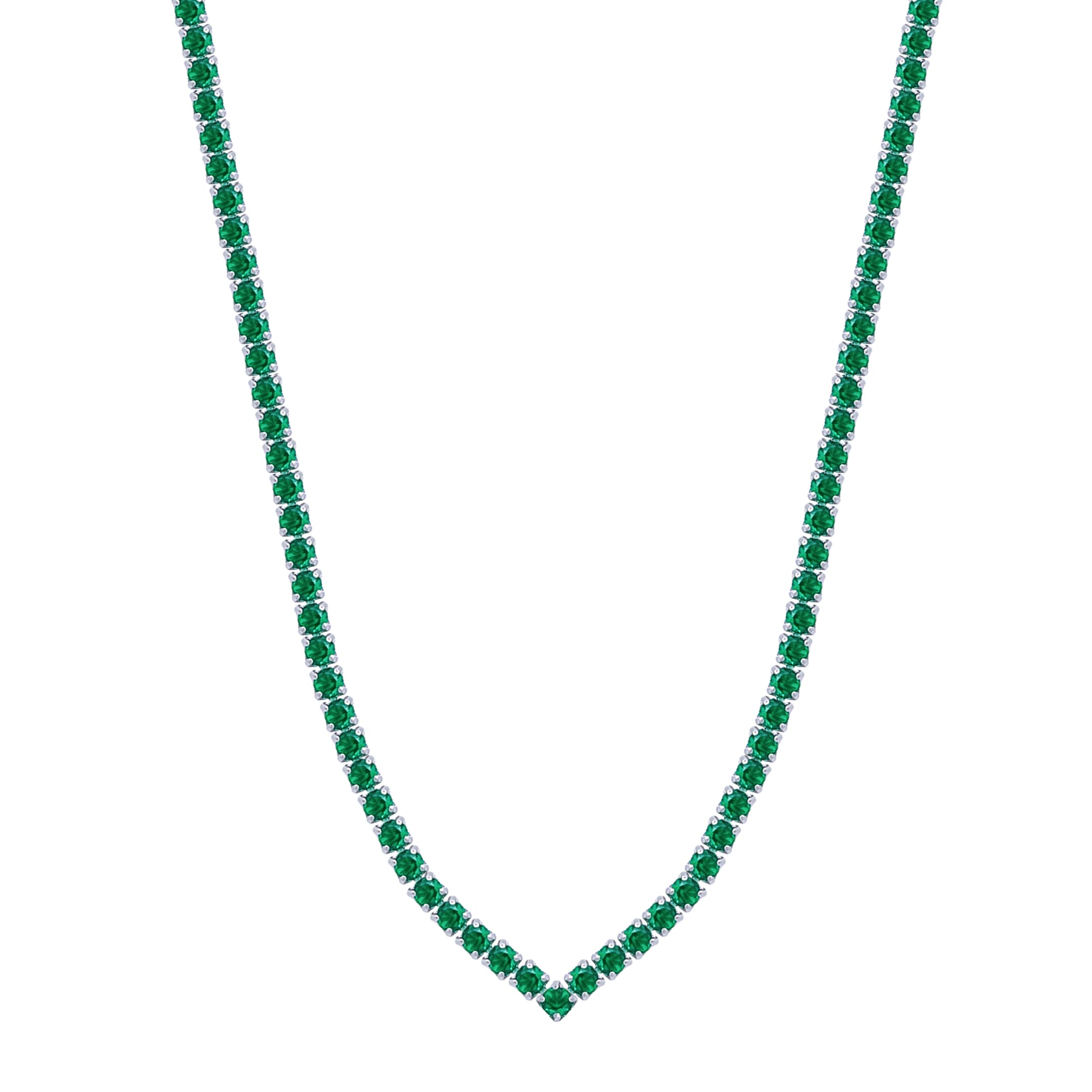 Asfour Crystal Tennis Necklace With Emerald Round Zircon In 925 Sterling Silver-ND0338-G