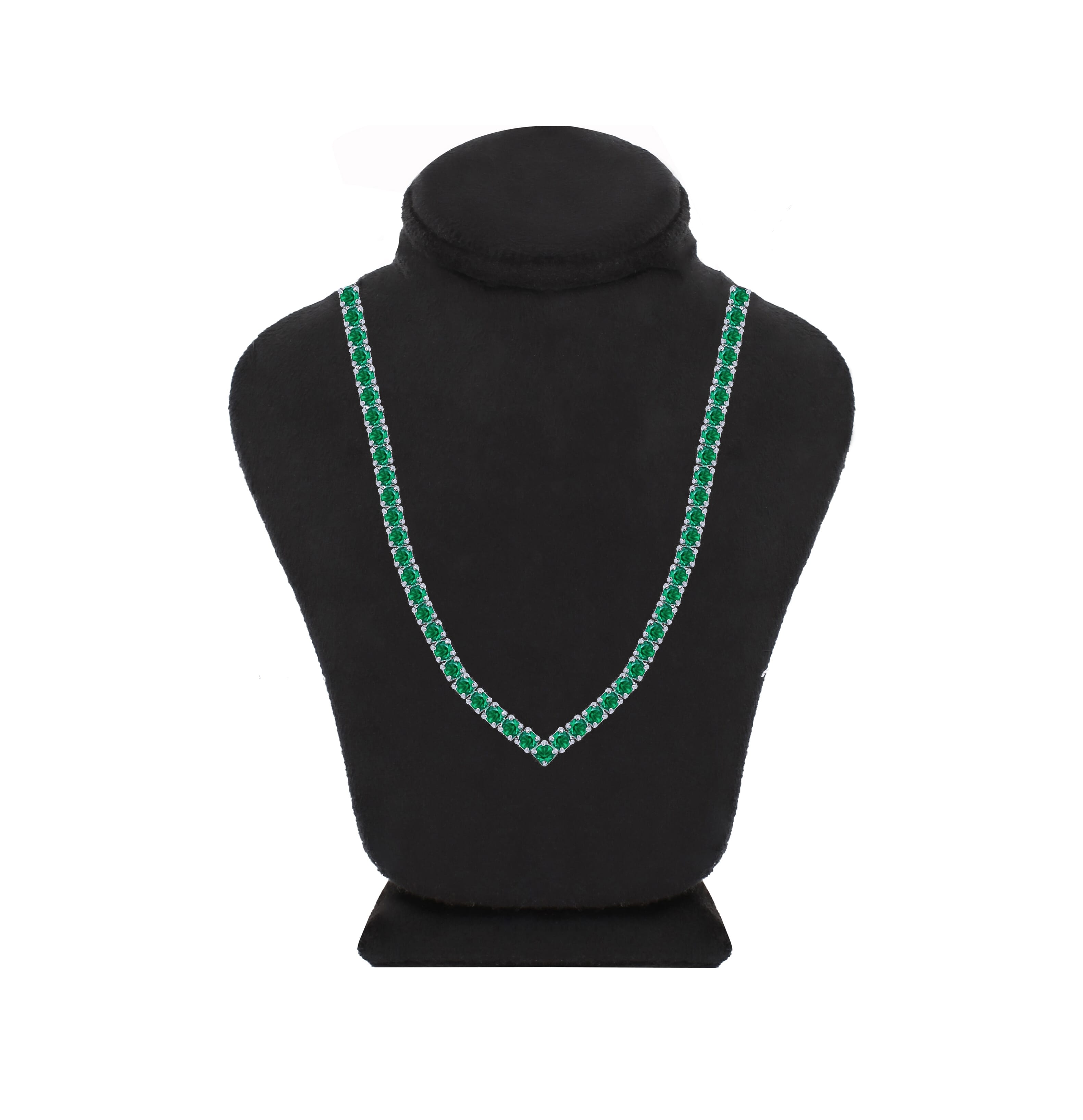 Asfour Crystal Tennis Necklace With Emerald Round Zircon In 925 Sterling Silver-ND0338-G