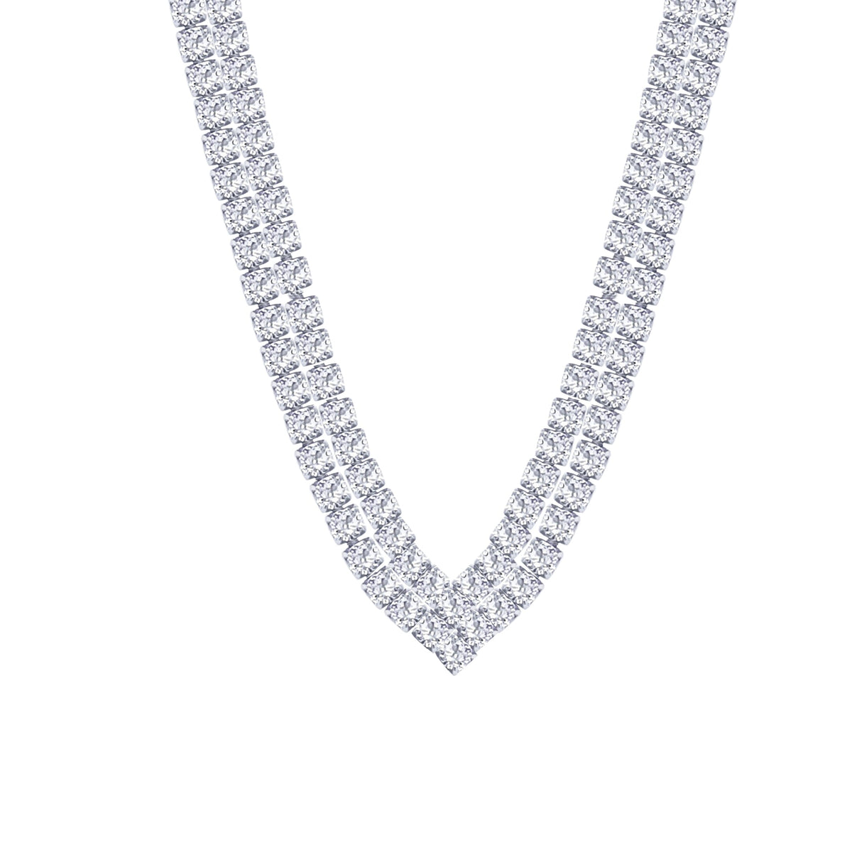 Asfour Crystal Tennis Necklace With Double Layer Round Zircon In 925 Sterling Silver-ND0340