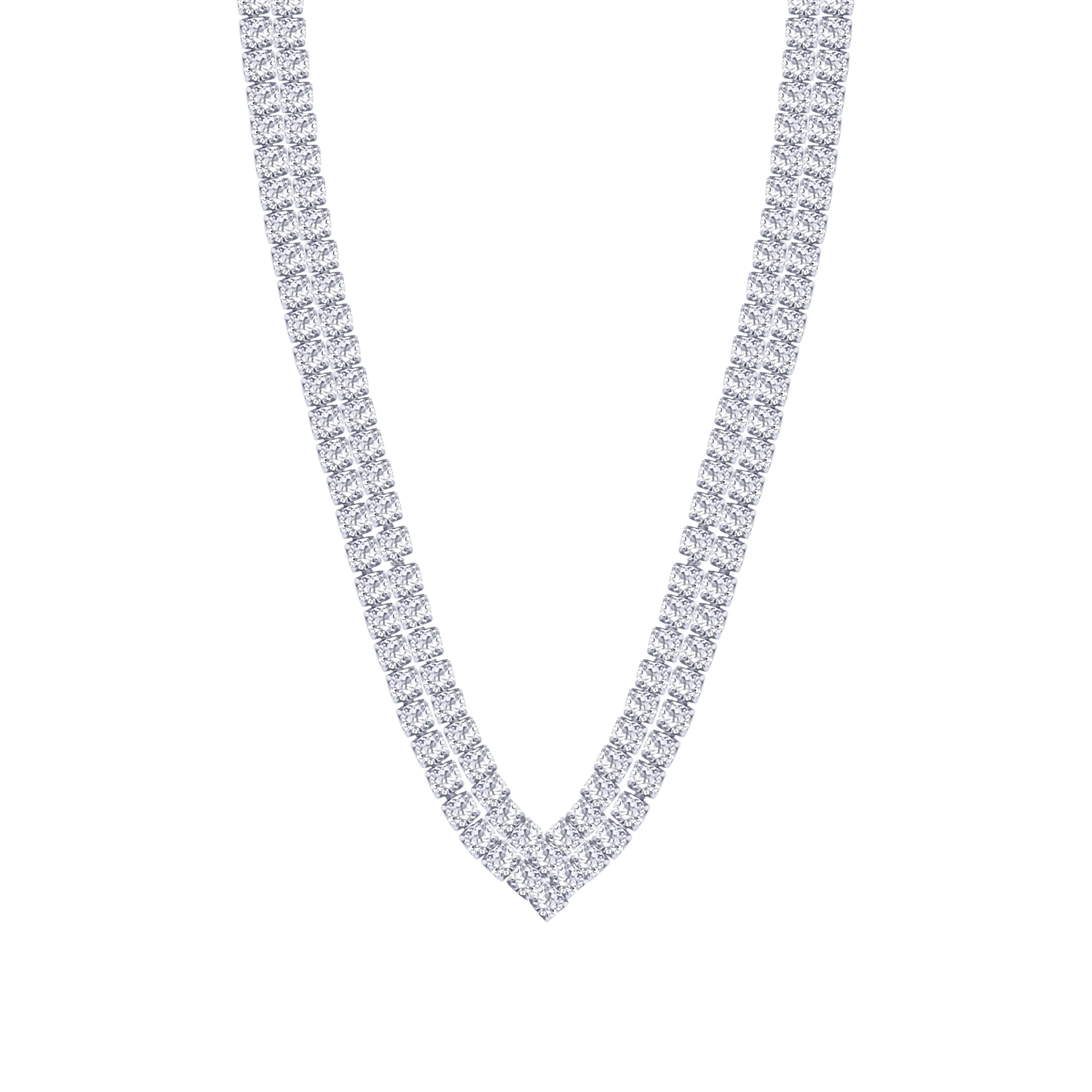 Asfour Crystal Tennis Necklace With Double Layer Round Zircon In 925 Sterling Silver-ND0340