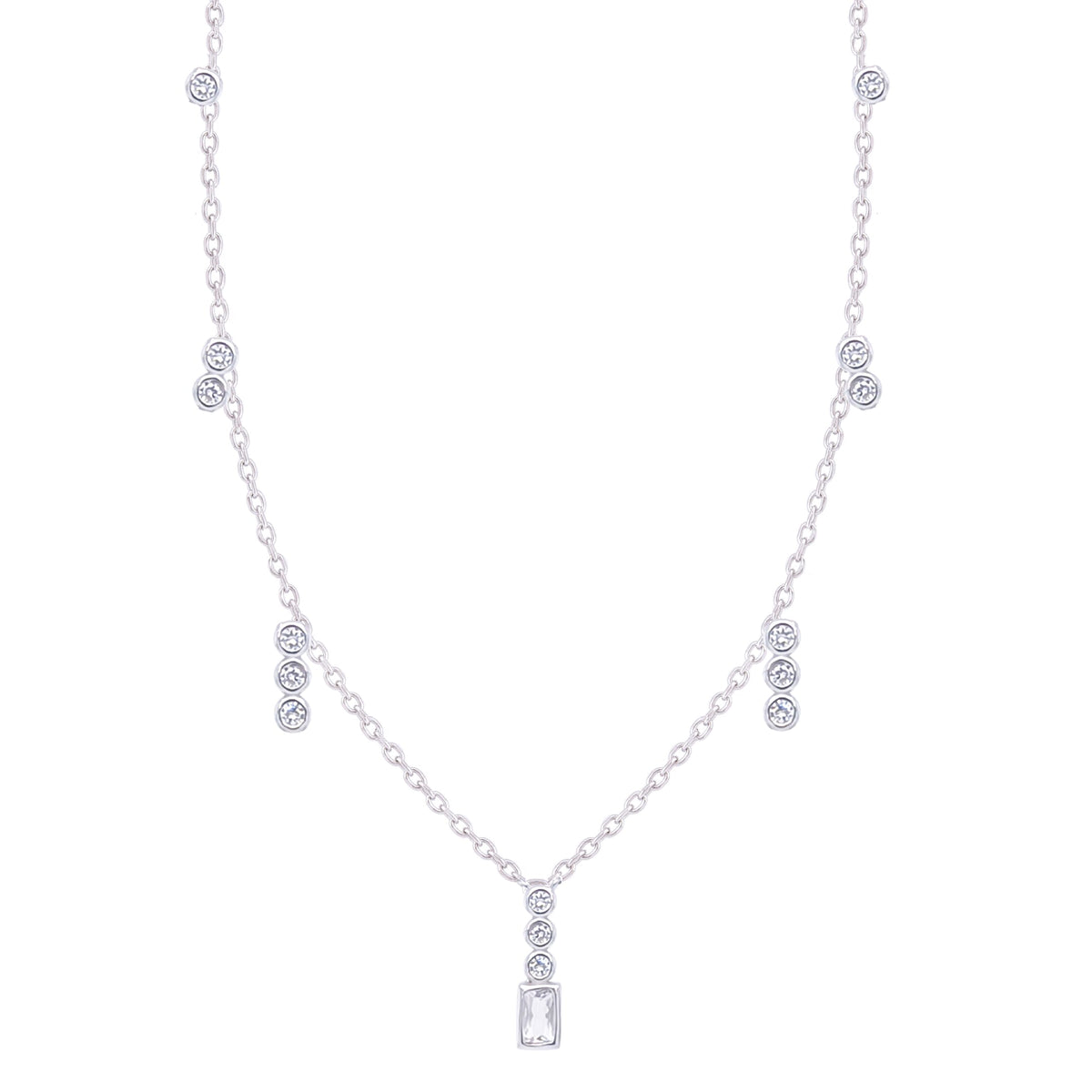 Asfour Crystal Charm Necklace With Marquise & Round Zircon Design In 925 Sterling Silver-ND0365