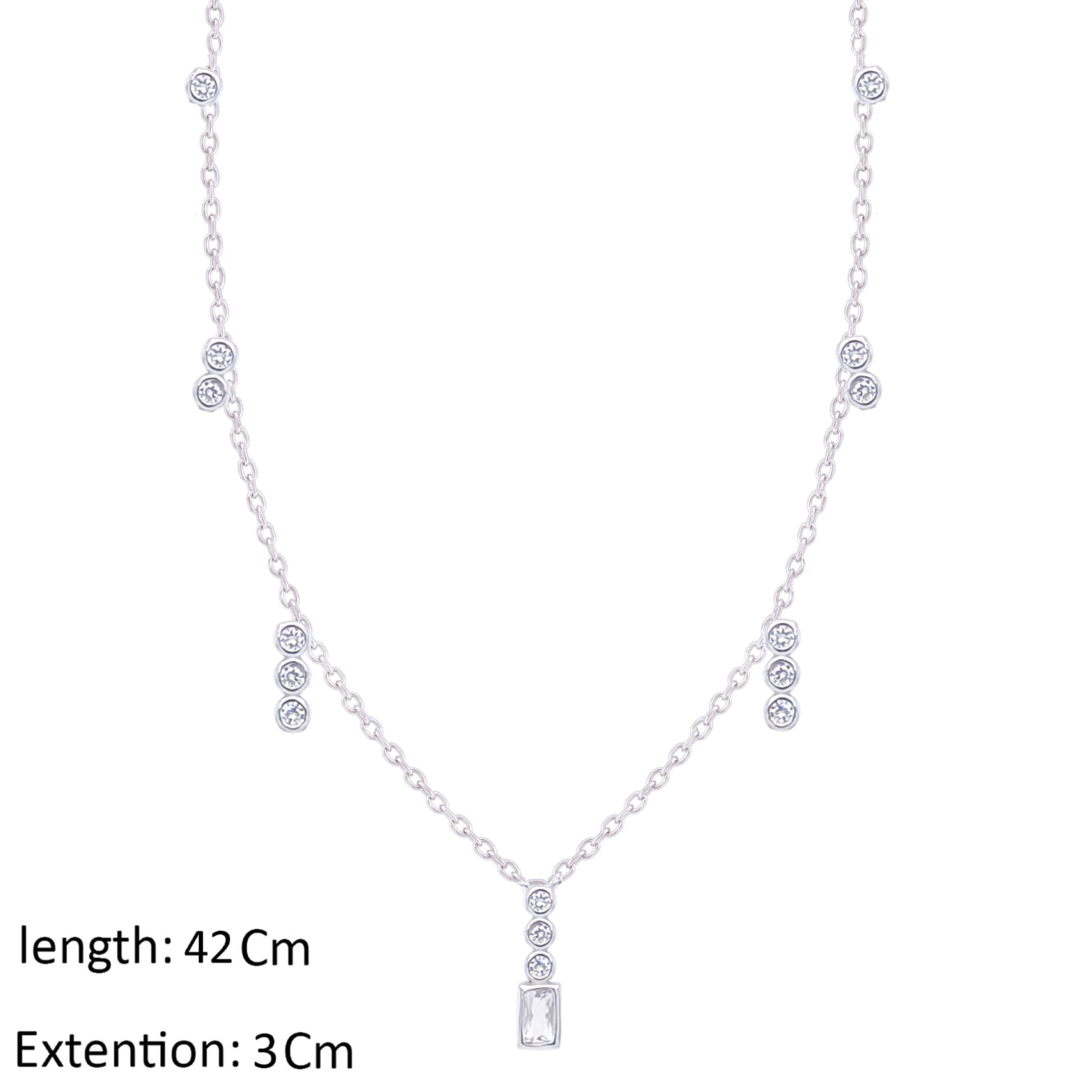 Asfour Crystal Charm Necklace With Marquise & Round Zircon Design In 925 Sterling Silver-ND0365