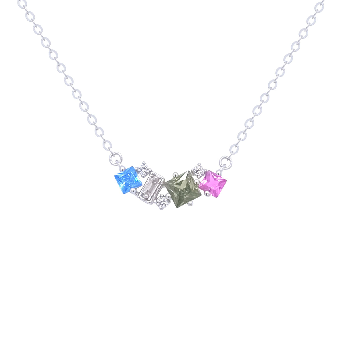 Asfour Crystal Chain Necklace With Multi Color Zircon Pendant In 925 Sterling Silver-ND0368-K