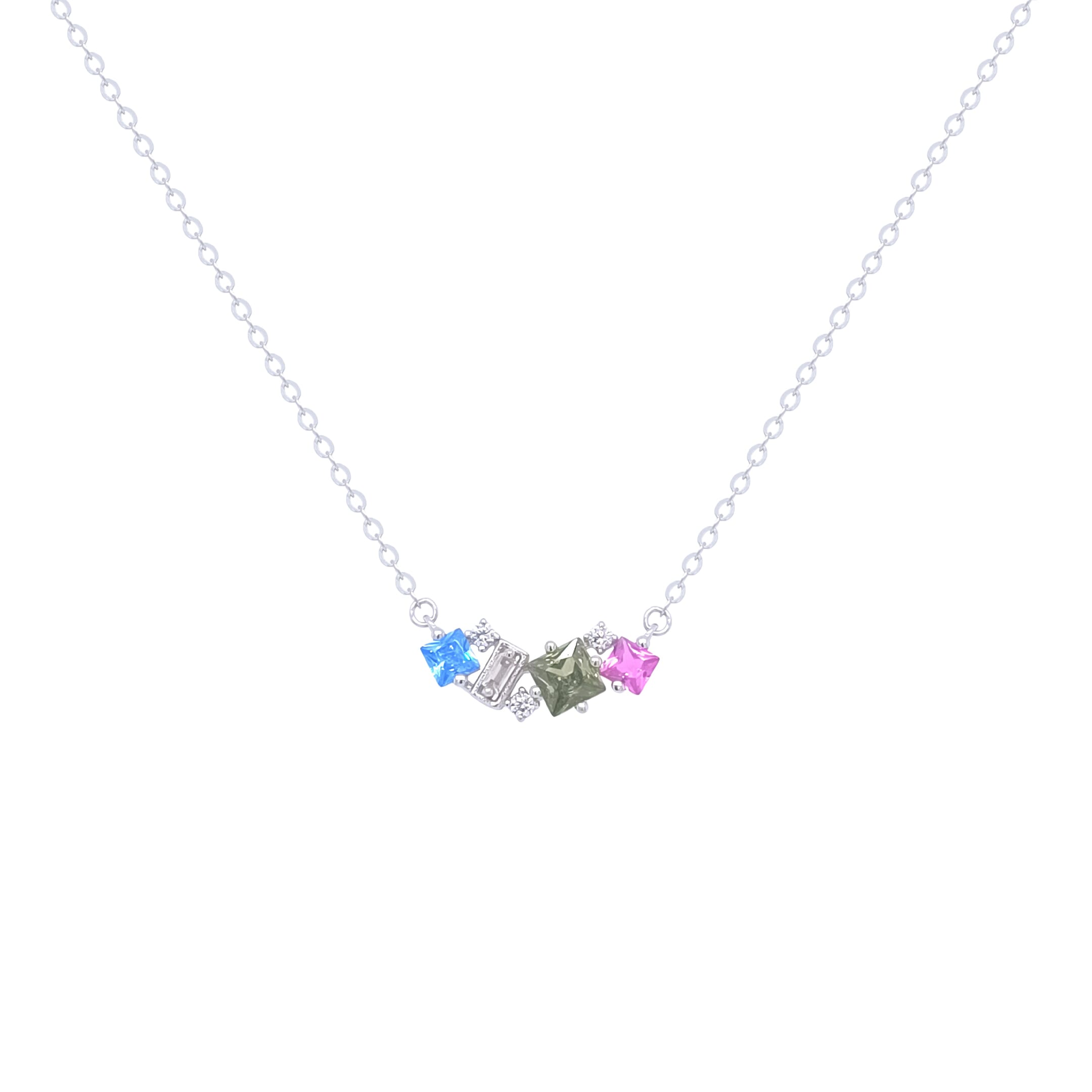 Asfour Crystal Chain Necklace With Multi Color Zircon Pendant In 925 Sterling Silver-ND0368-K