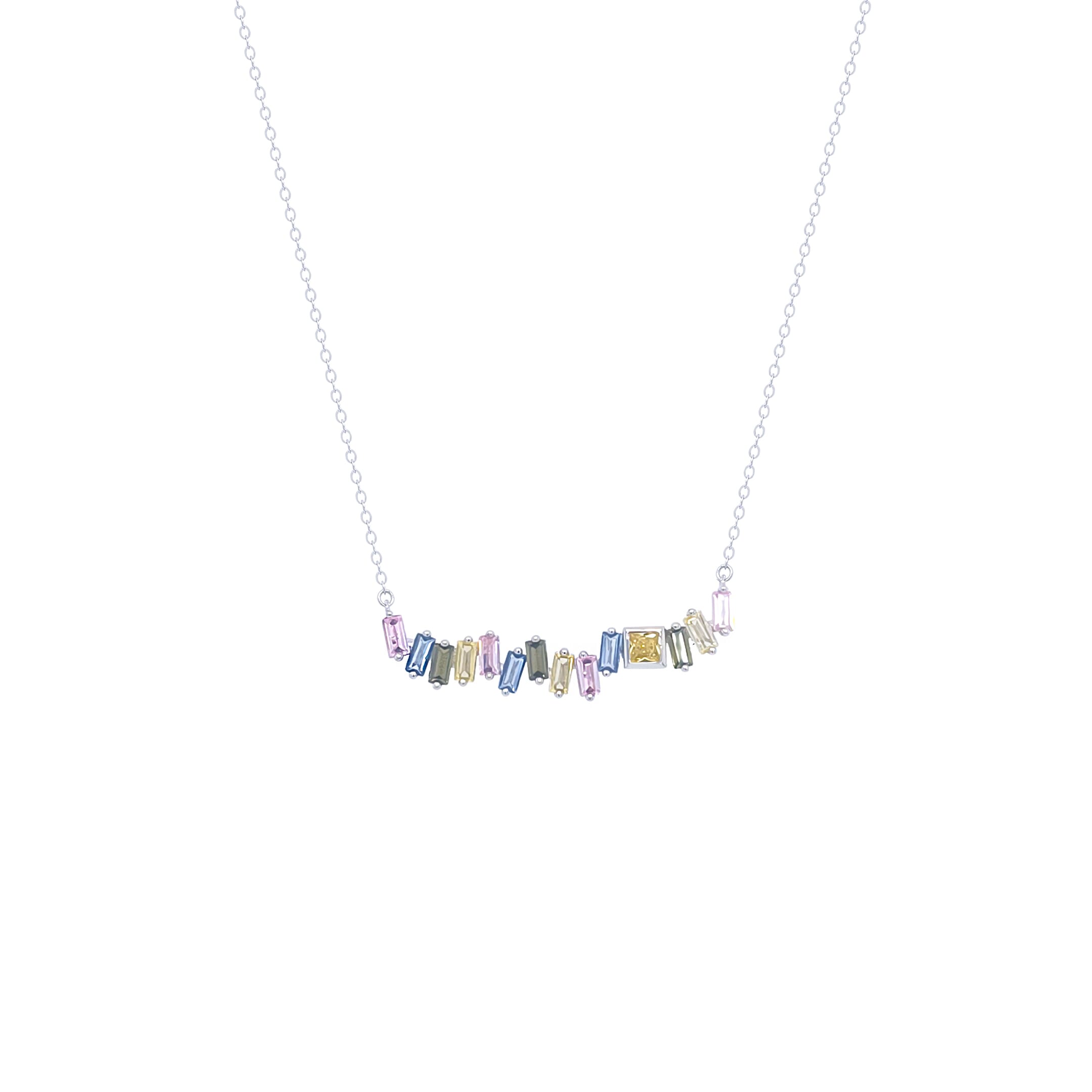 Asfour Crystal Chain Necklace With Multi Color Zircon Pendant In 925 Sterling Silver-ND0369-K